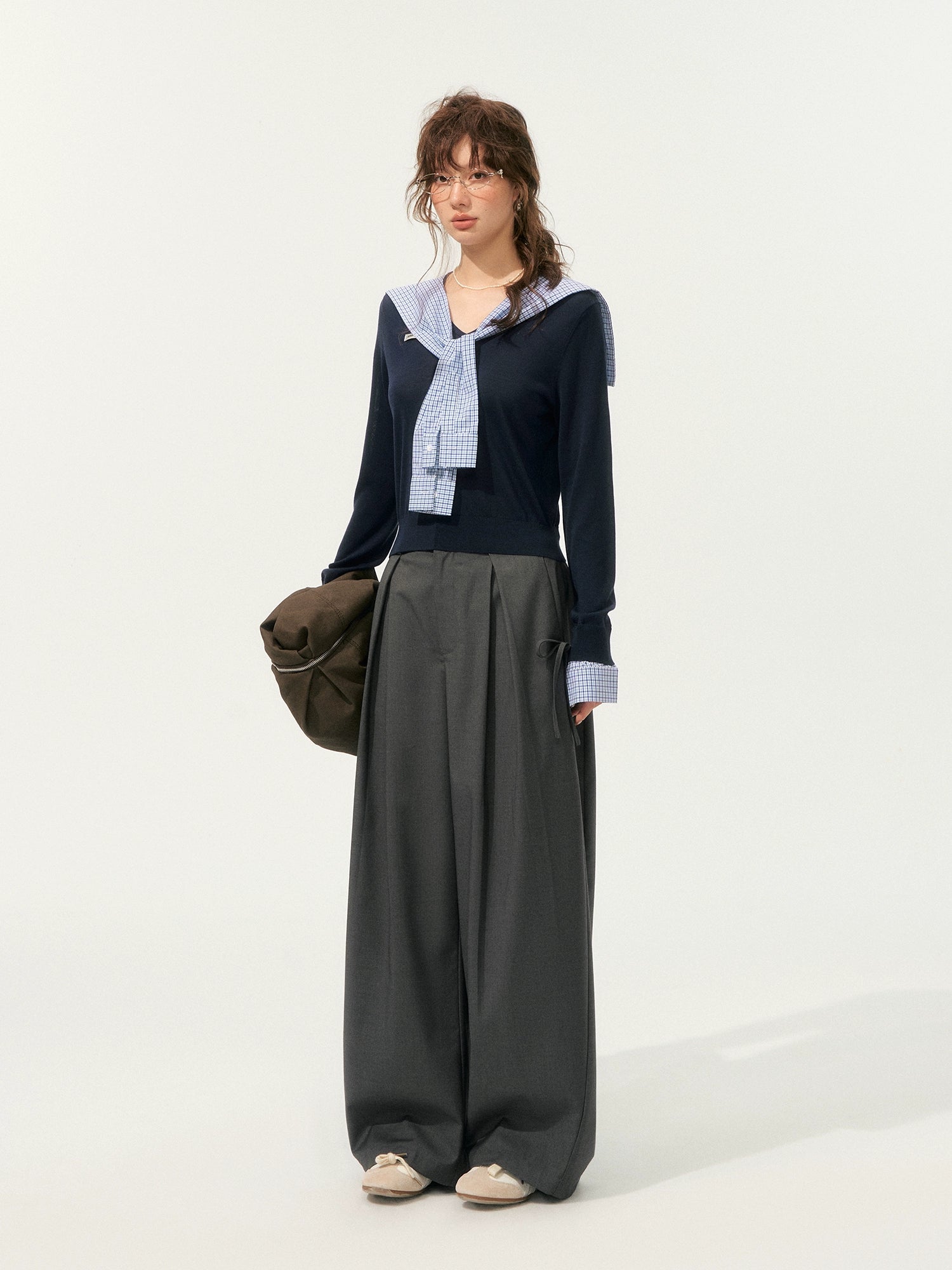 Fake Two-Piece Twist-Knot Spliced V-Neck Knit Top - CHINASQUAD