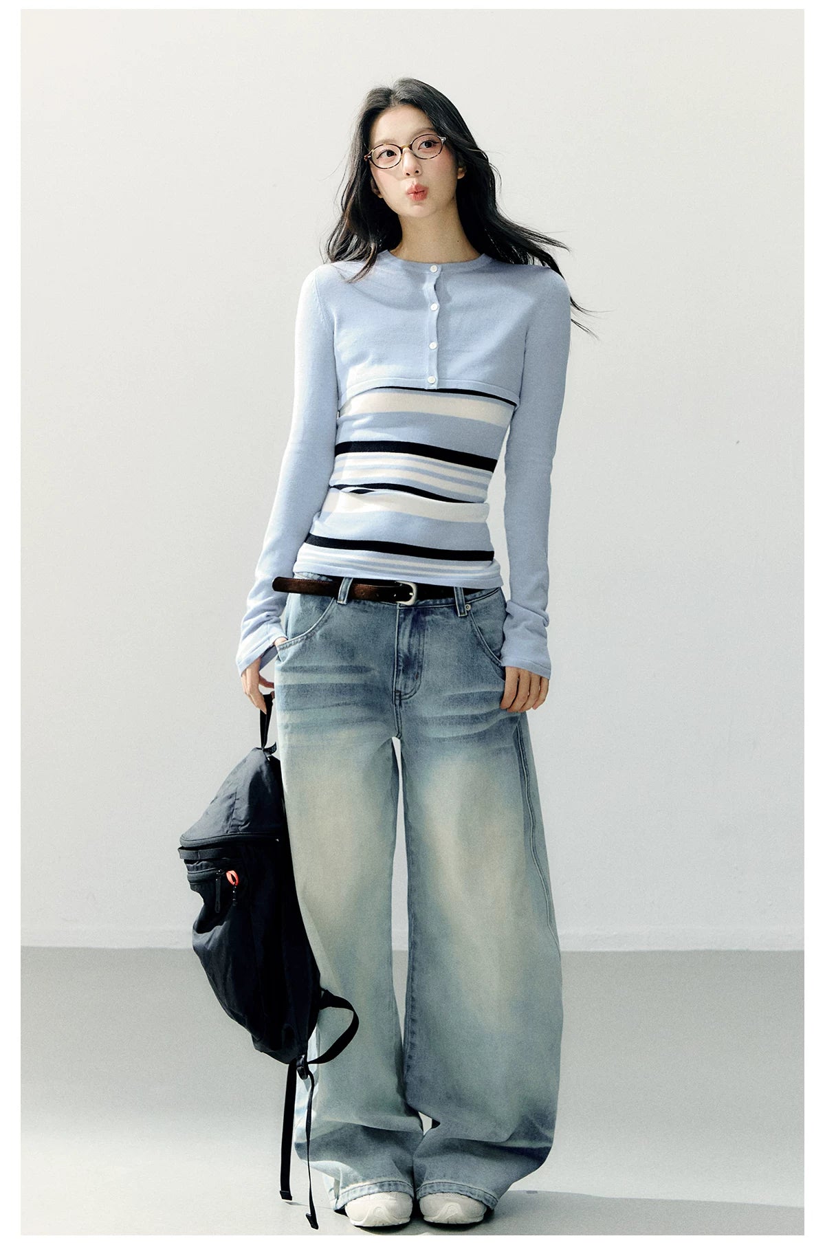 Vintage Blue Washed Wide-Leg Jeans