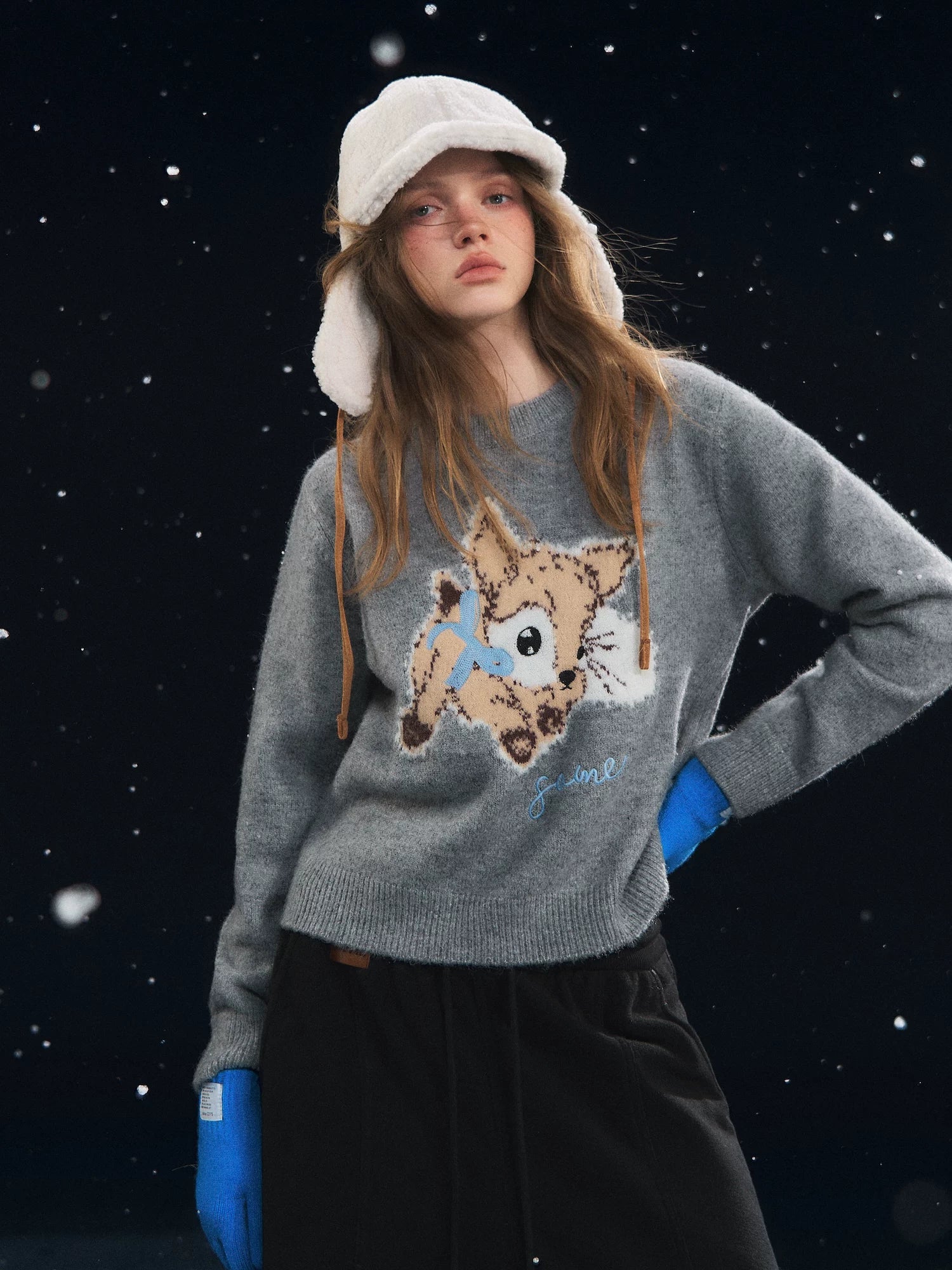 Plush Deer Jacquard Crewneck Sweater