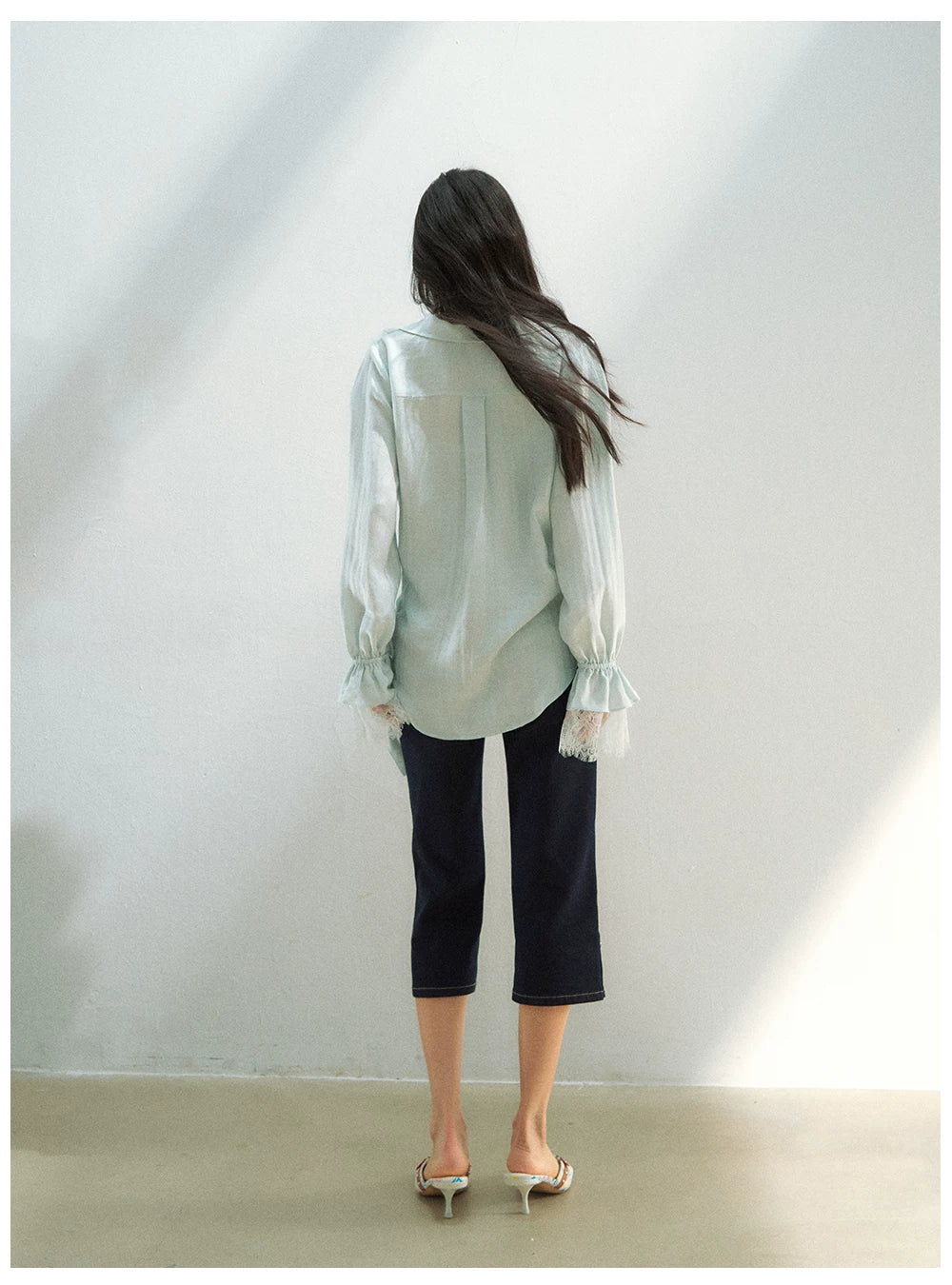 Lace Trim Relaxed Lyocell Blouse