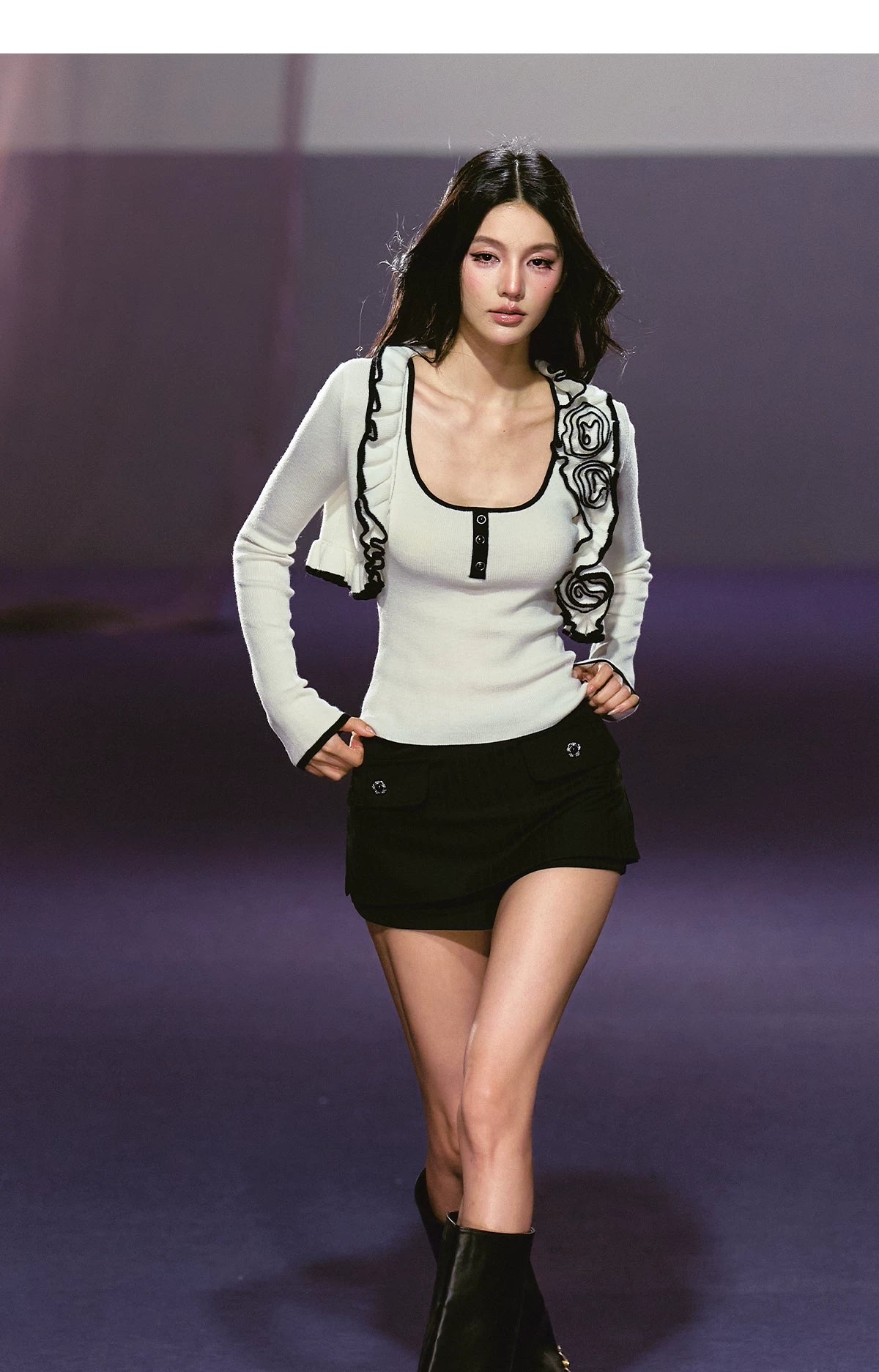 Color-block Rose Cardigan & Racerback Vest Set