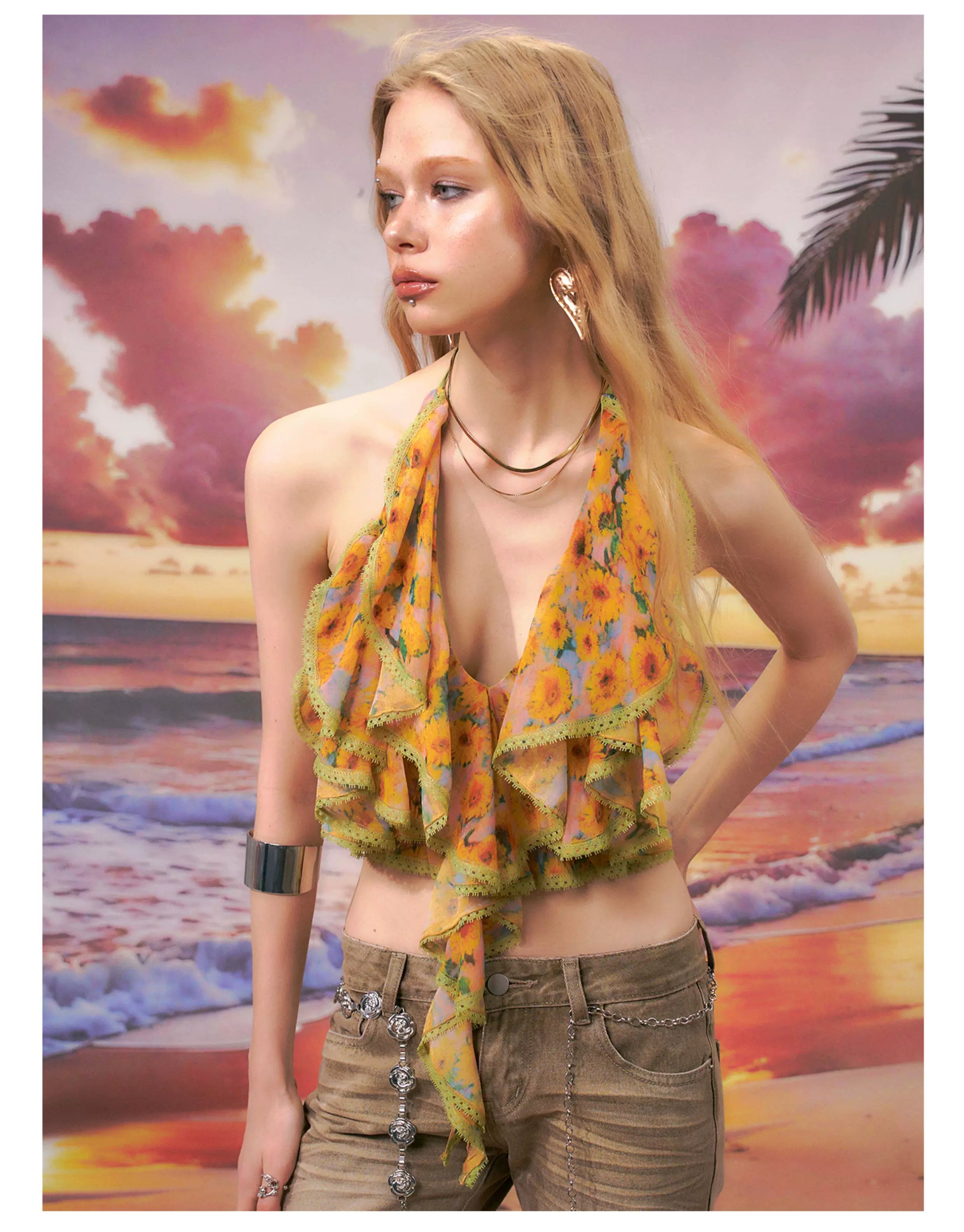 Floral Halter Backless Camisole