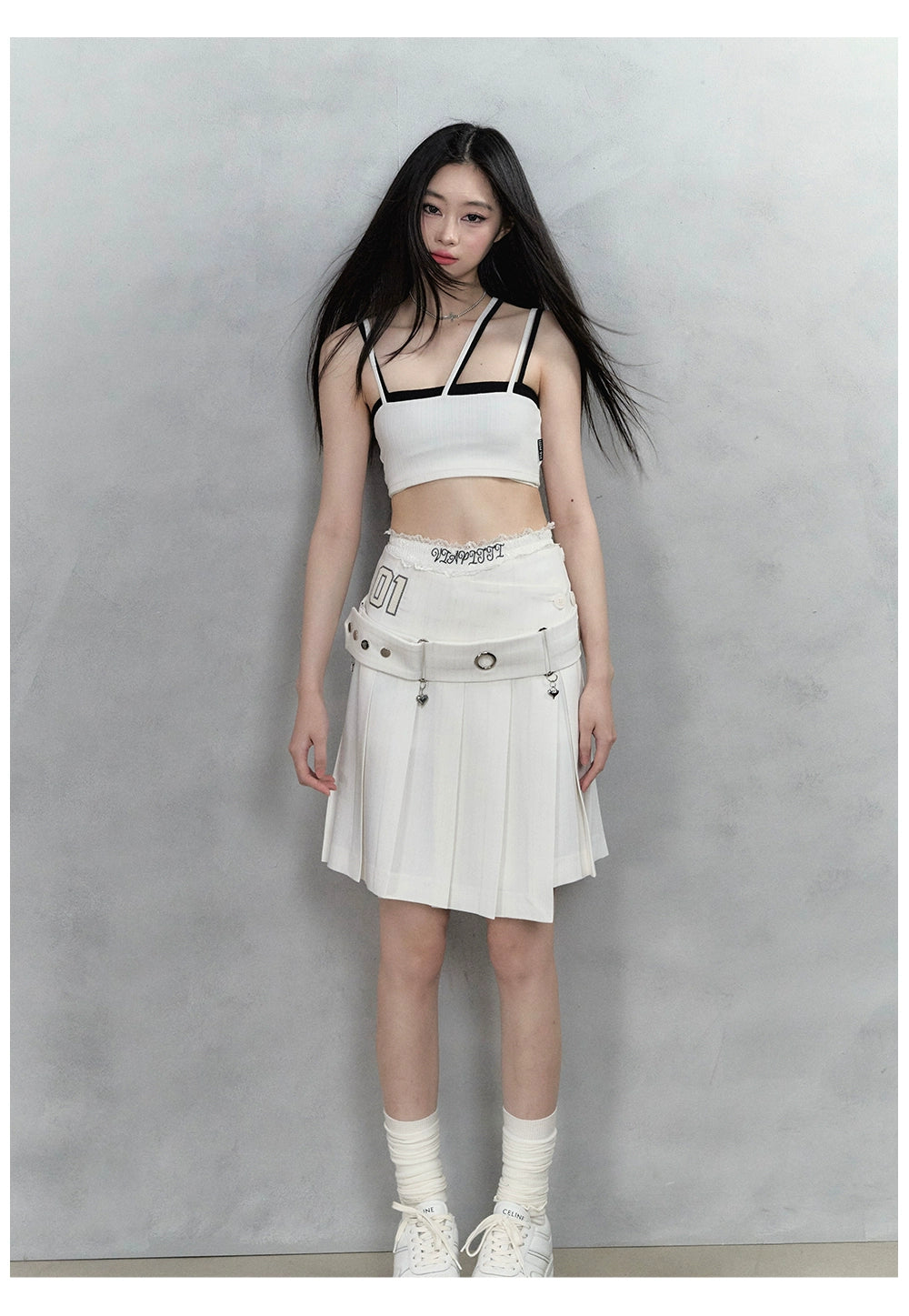 White & Black One-shoulder Tank Top - CHINASQUAD