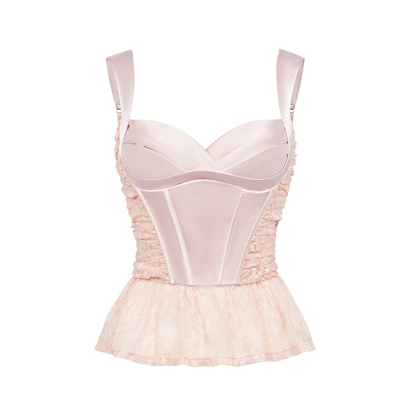 Lace Satin Boned Two-Piece Set - CHINASQUAD