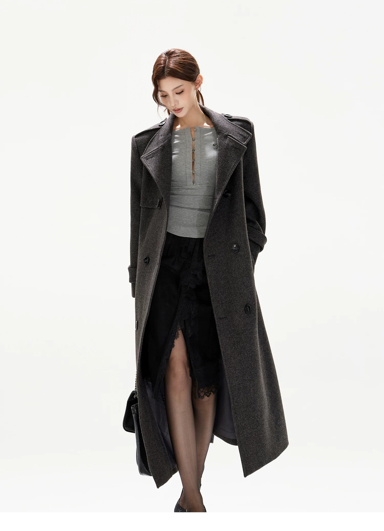 Wide-Shoulder Wool-Blend Overcoat