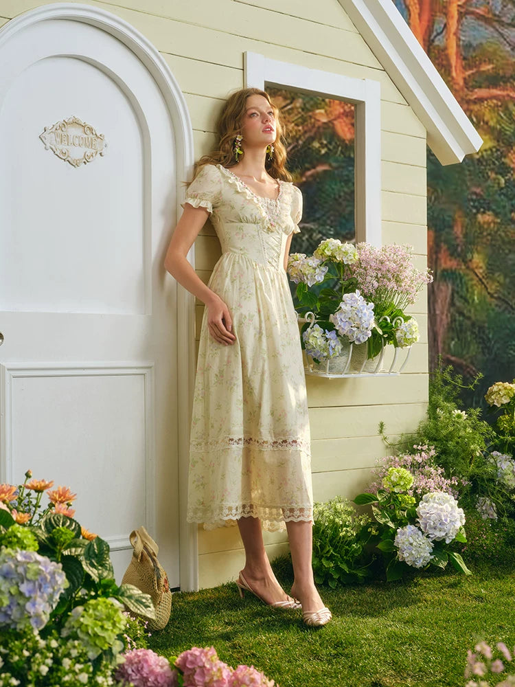 Garden Tea Party Corset Floral Maxi Dress