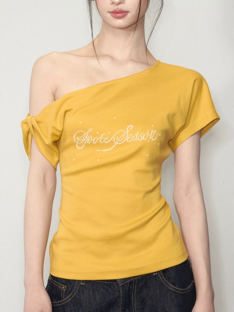 Pearl Waist - Cinching Off-Shoulder T-shirt - CHINASQUAD