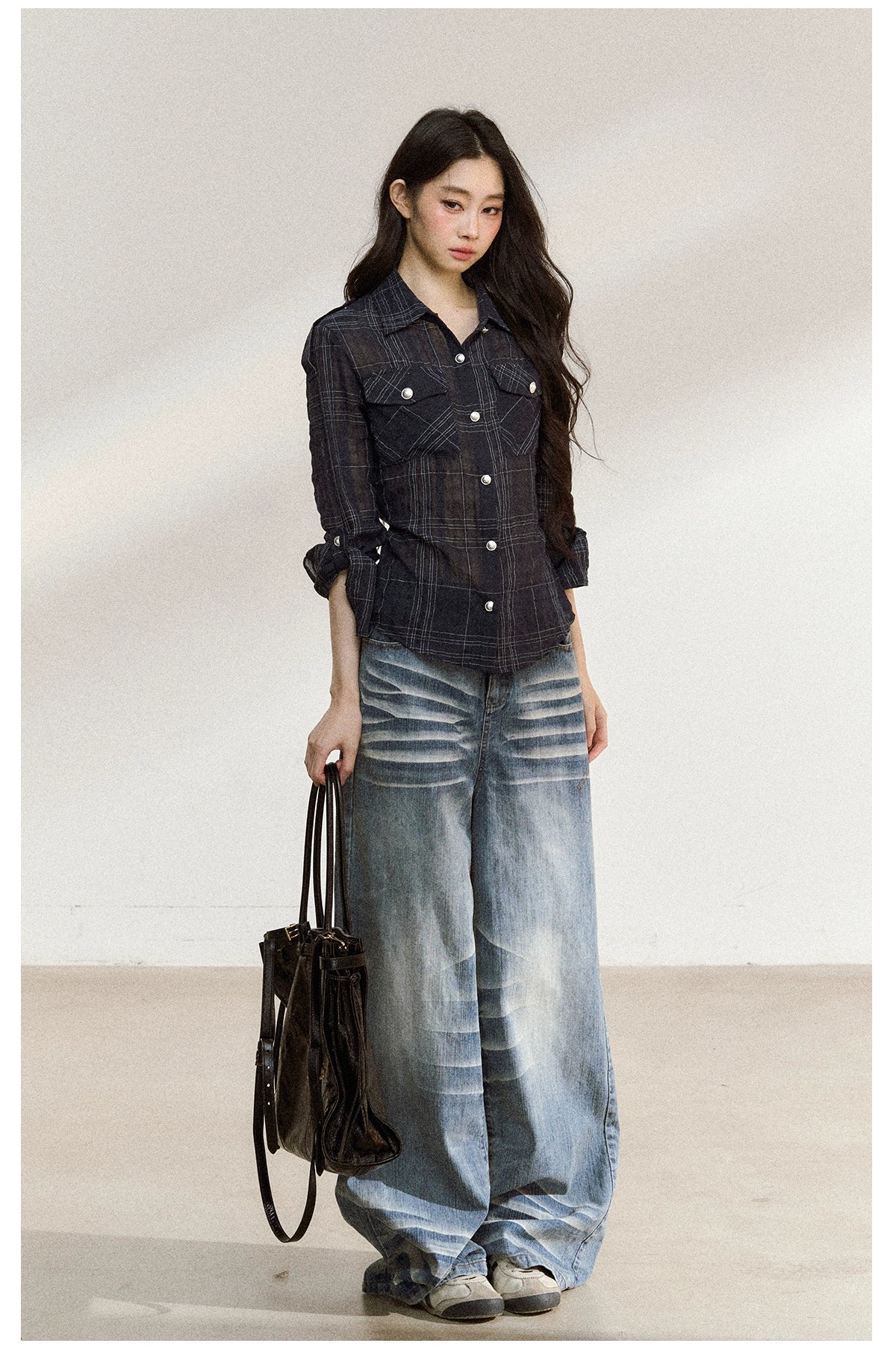 Asymmetric Plaid Cotton-Linen Shirt - CHINASQUAD