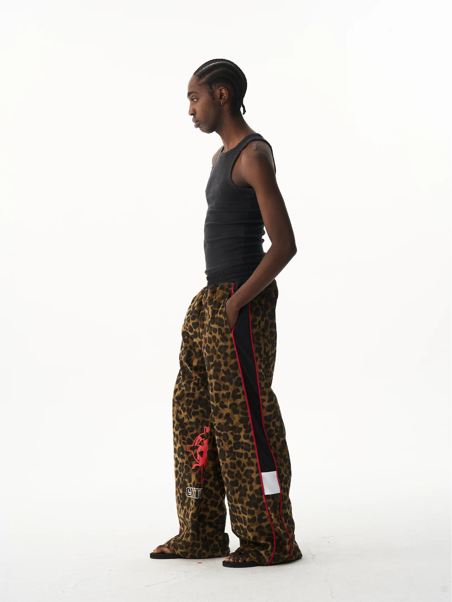 Vintage Leopard Print Relaxed Straight-Leg Track Pants