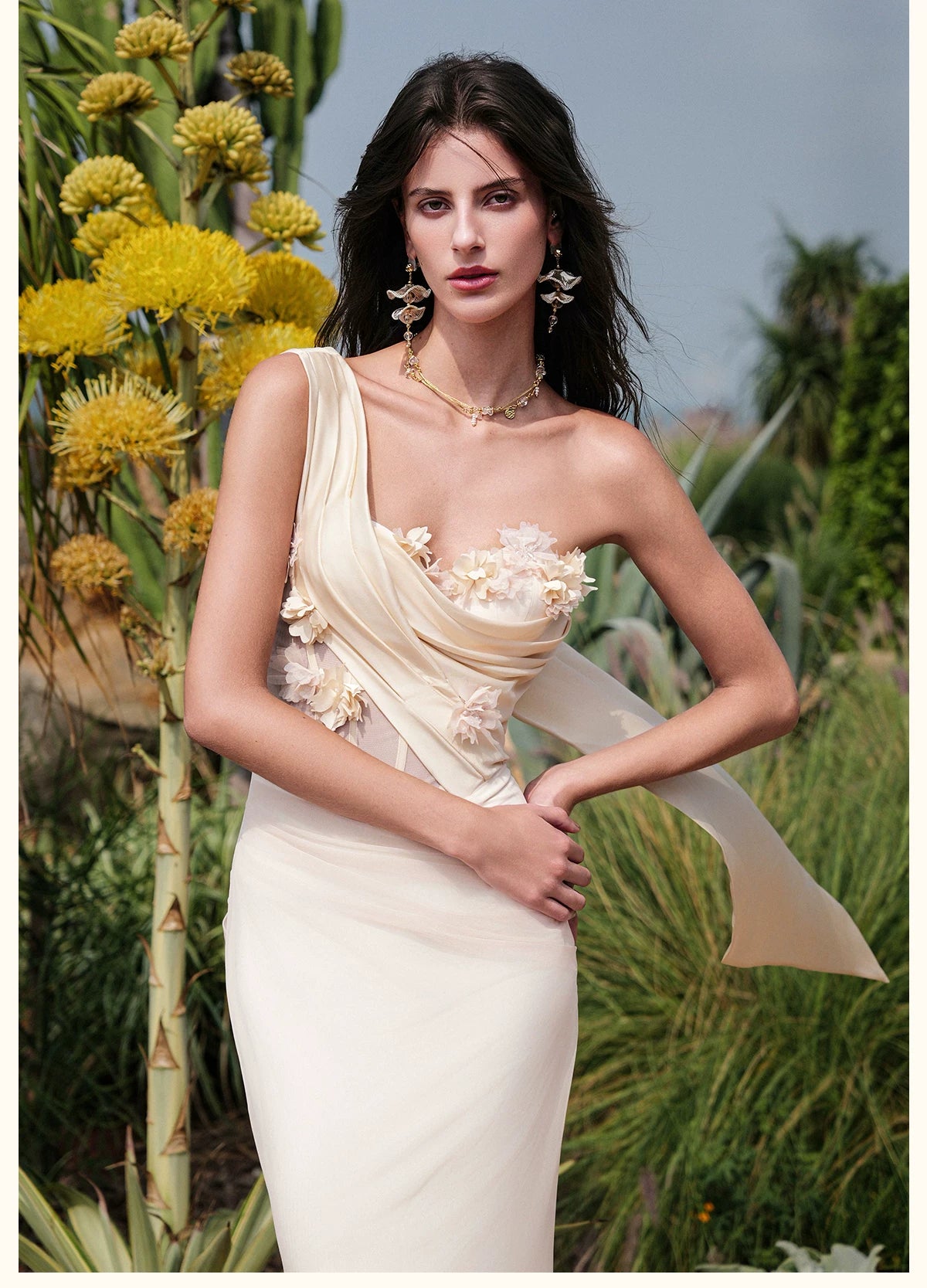 Sculpted Mesh Strapless Mermaid Dress