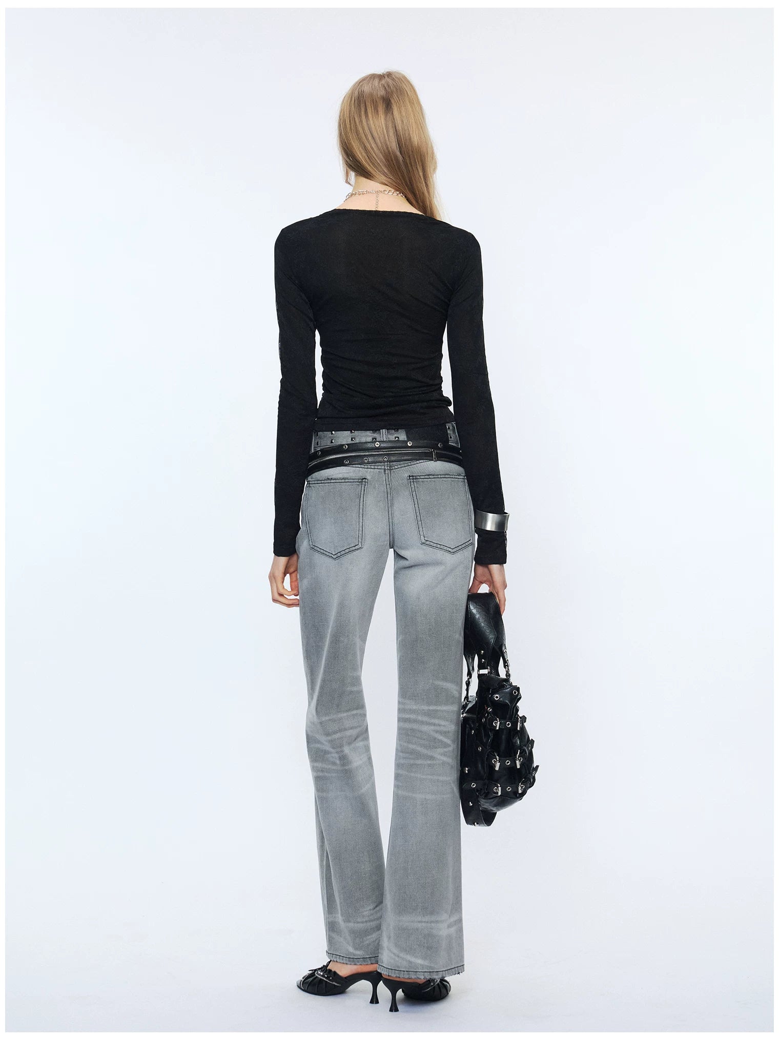 Straight-Leg Washed Denim Jeans