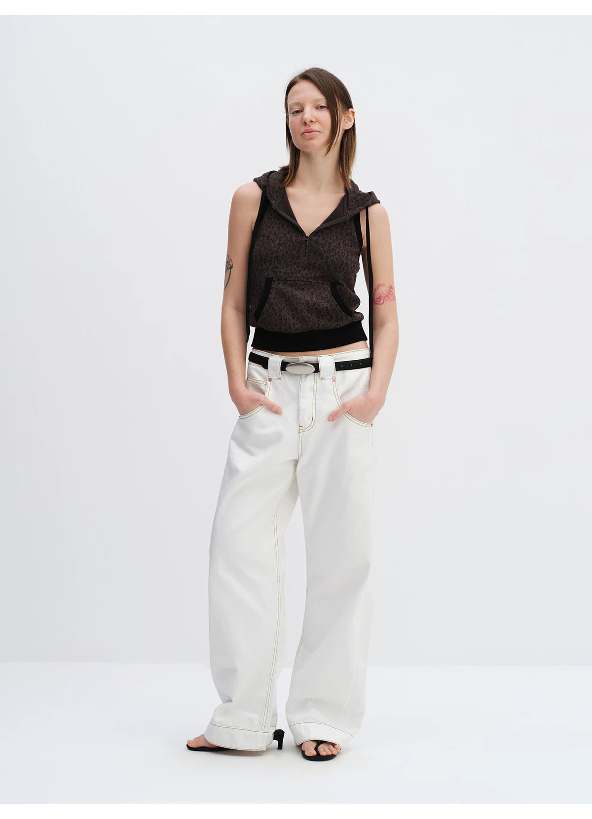 White Relaxed Fit 3D Cut Wide-Leg Denim Jeans