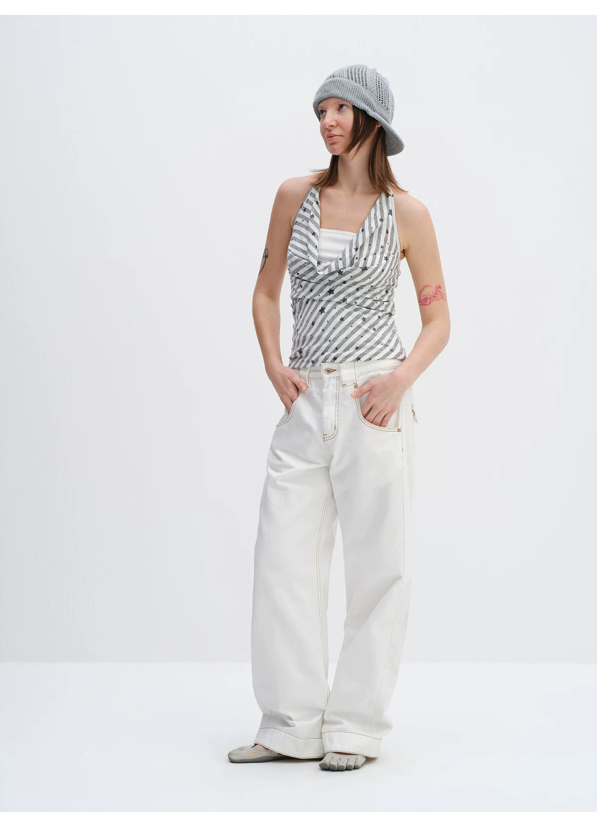 Star Stripe Draped Halter Camisole