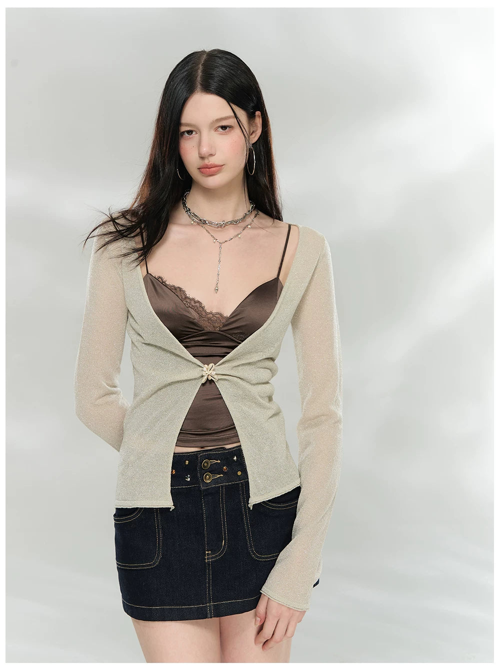 Shimmer Knit Tie-Front Cardigan