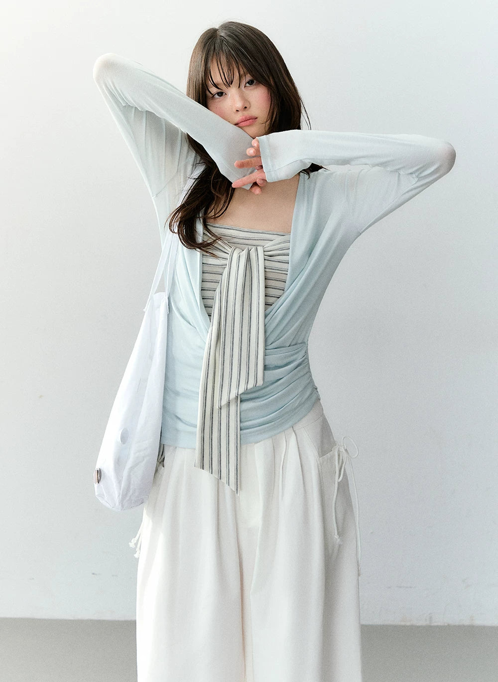 Lyocell Draped Neck Two-Piece Top Set
