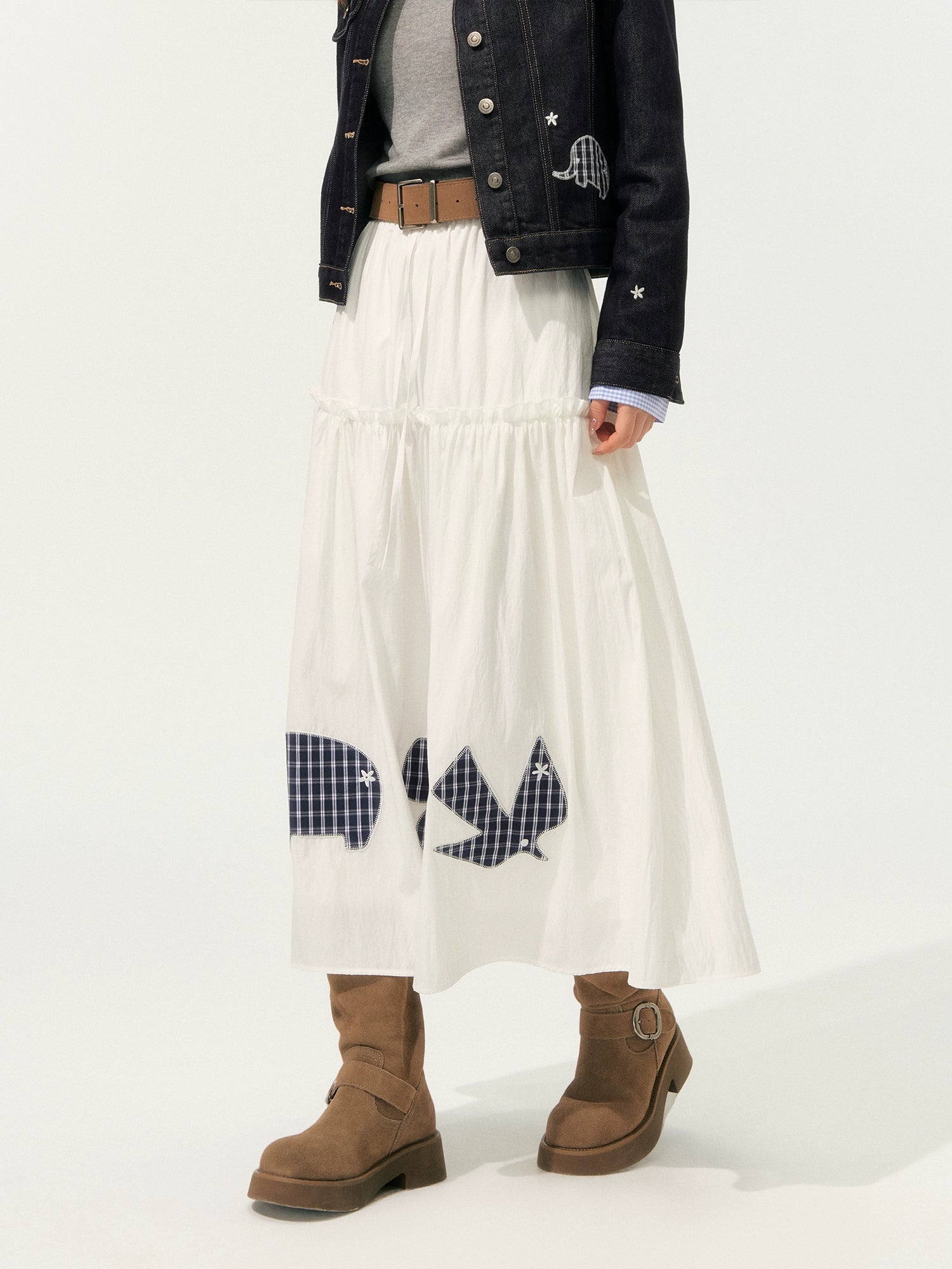 Pleated Patchwork Midi Skirt