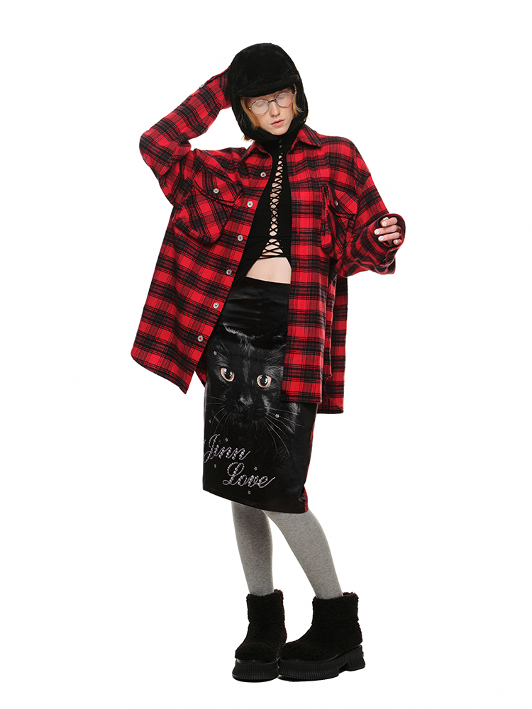 1JINN STUDIO Cat Print Pencil Skirt - CHINASQUAD