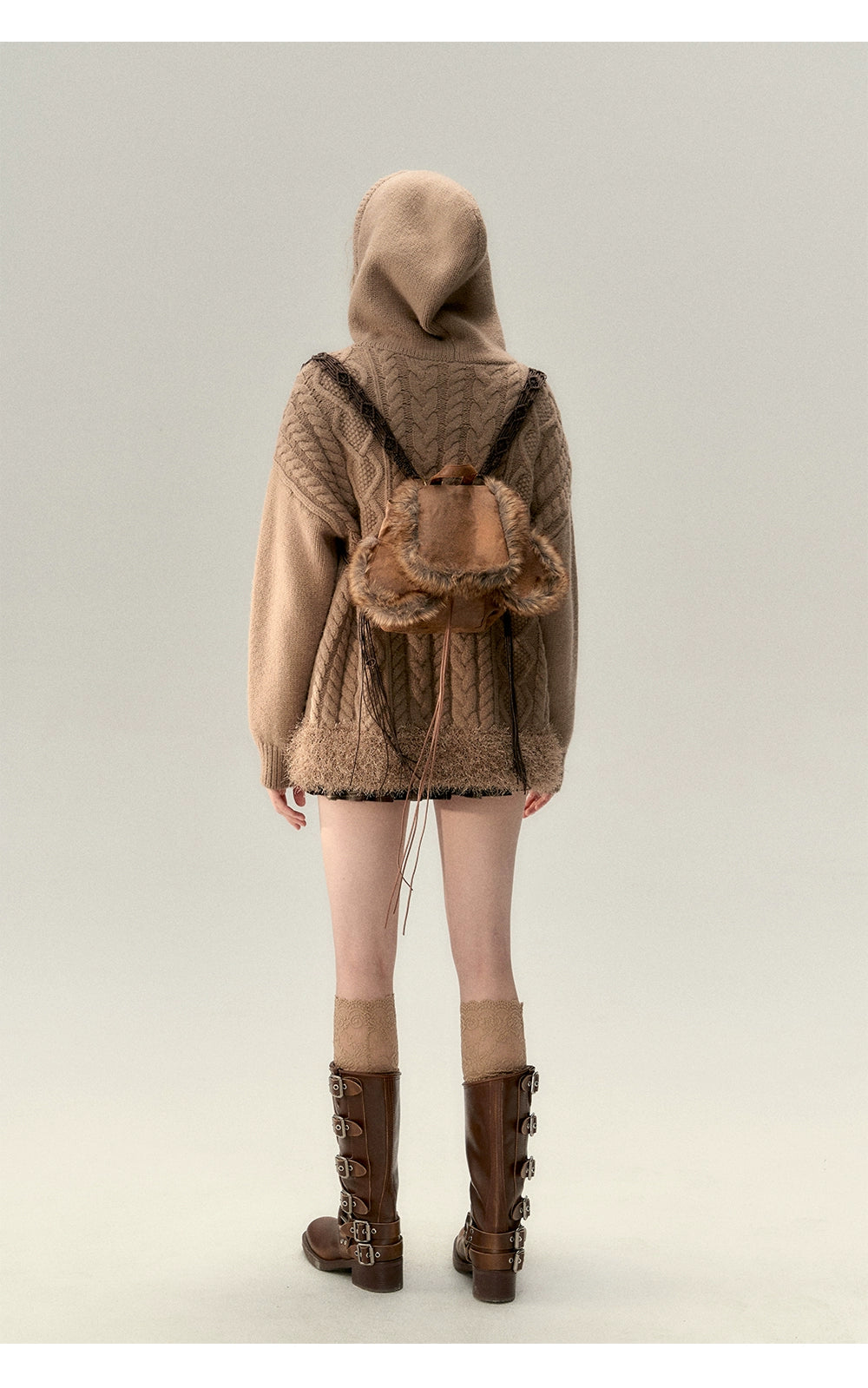 Off-white & Khaki Twisted Knit Hooded Sweater - CHINASQUAD