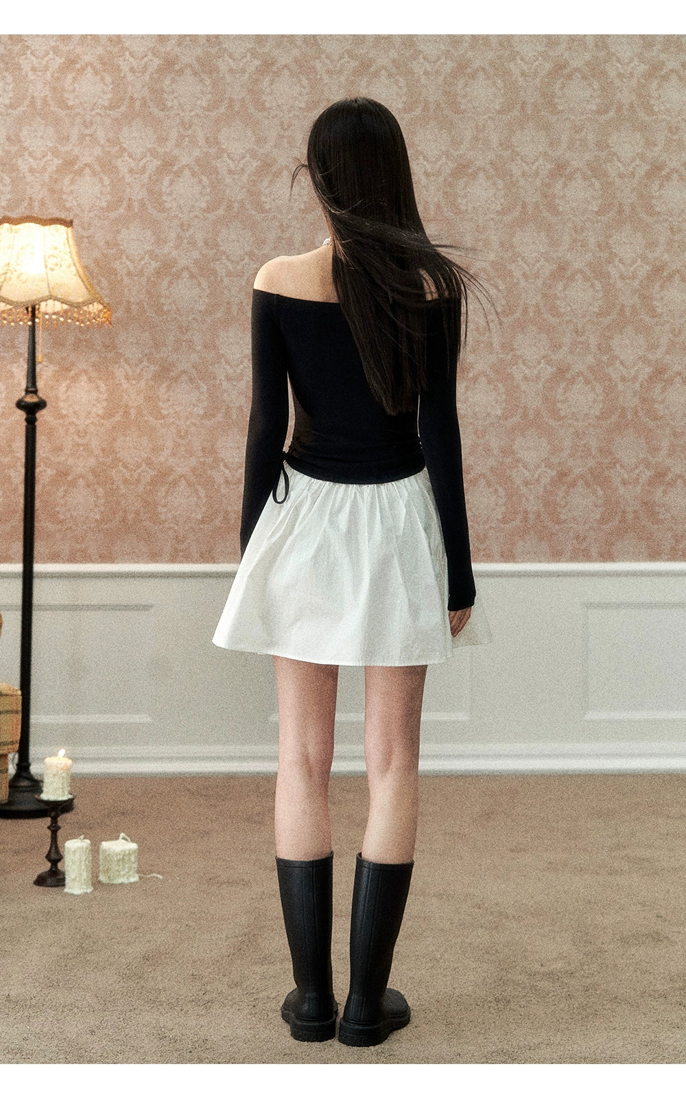 Black One-Shoulder Pearl Chain Printed Dress - CHINASQUAD