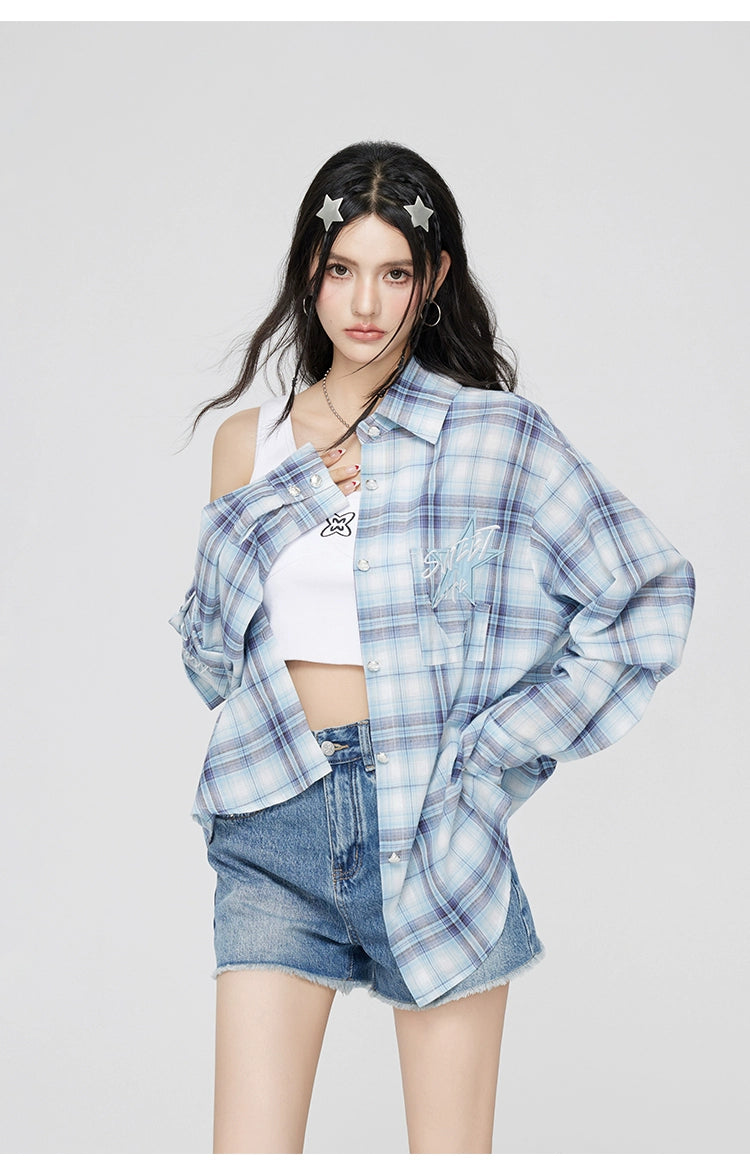 Embroidered Plaid Sun-protective Shirt