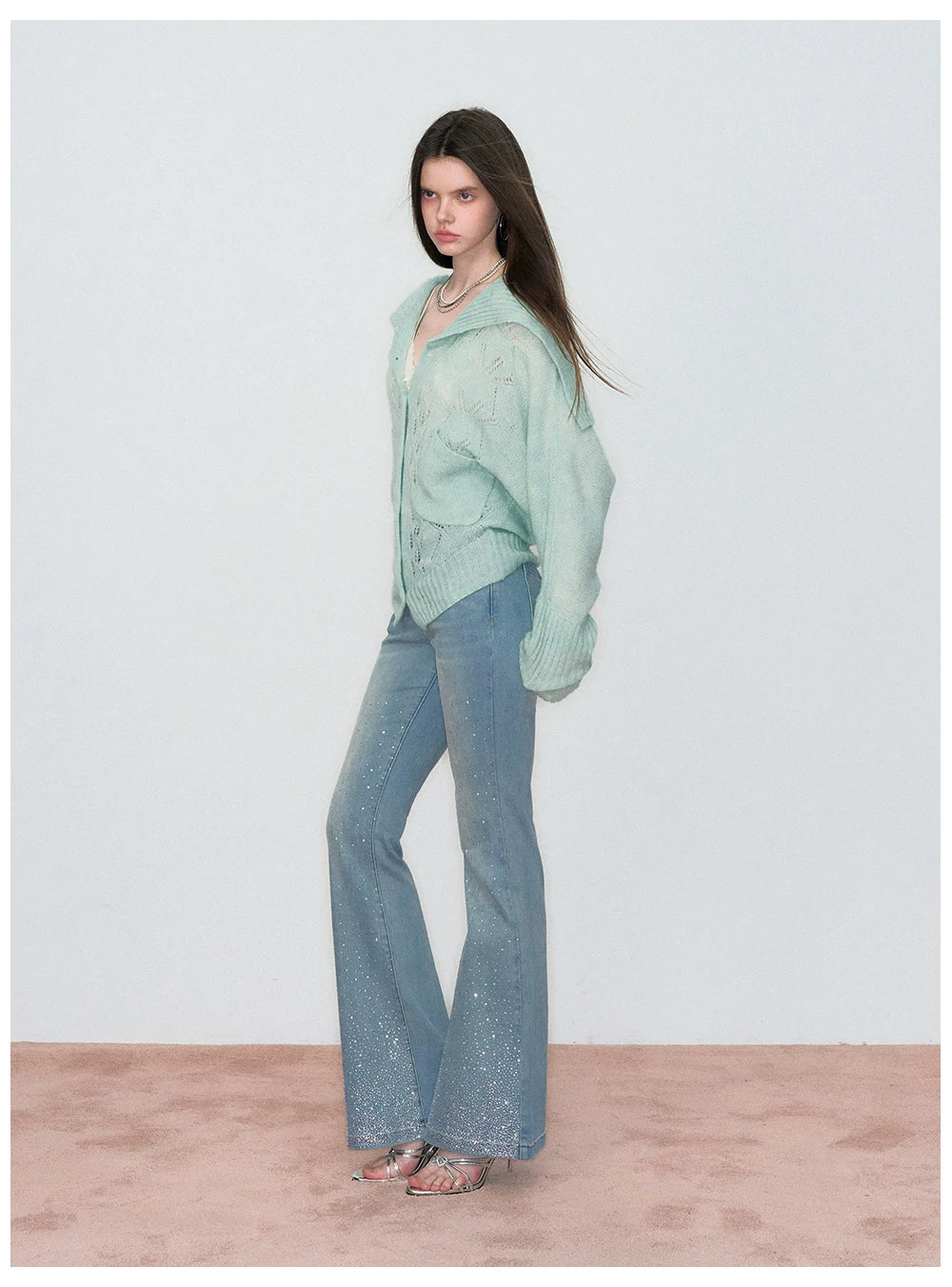 Cut-Out Collared Relaxed Wool Knit Cardigan