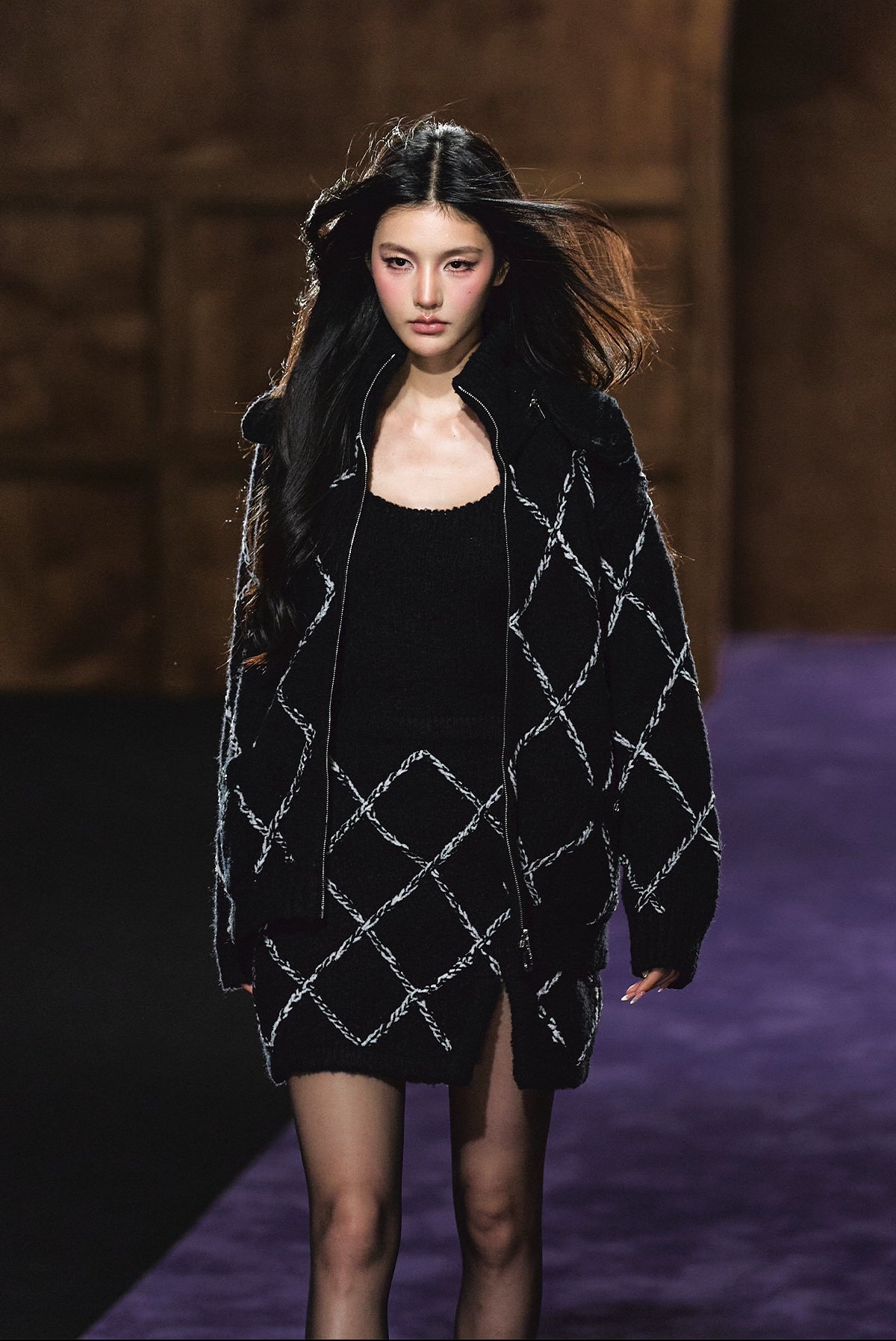 Wool-Blend Textured Hooded Cardigan & Dress Set