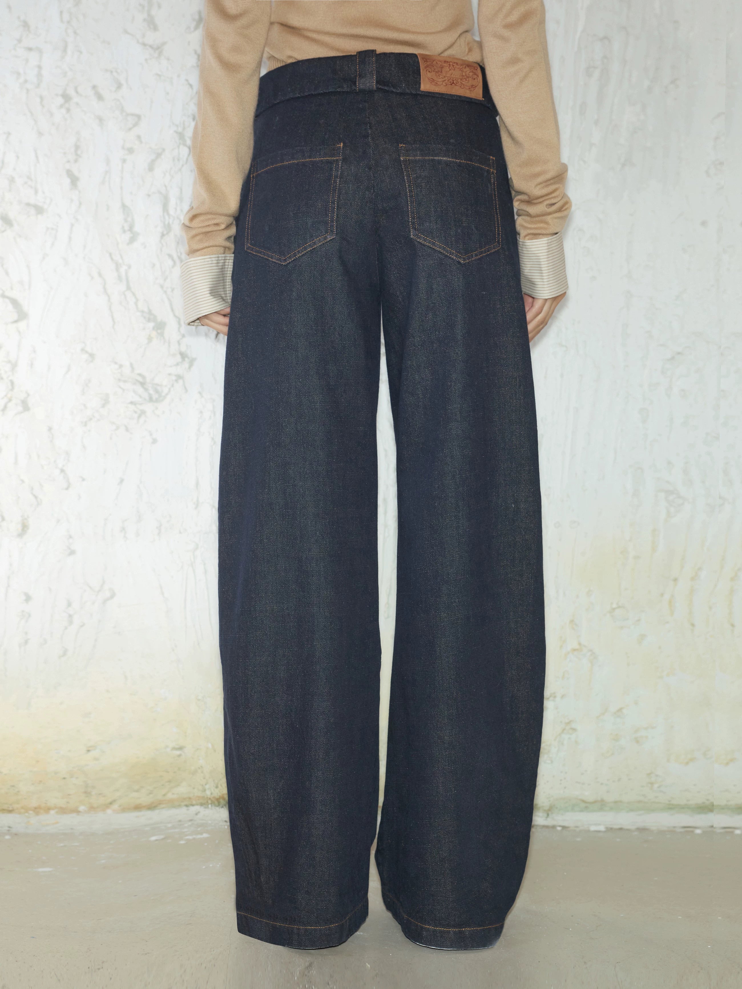 Irregular Folded-Waist Wide-Leg Trousers