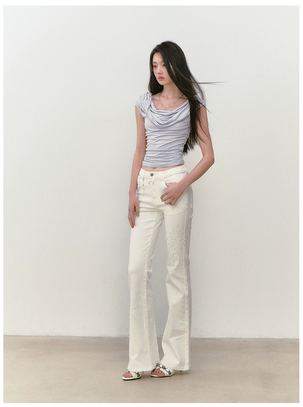 Rhinestone Firework Straight - Micro Flare Jeans