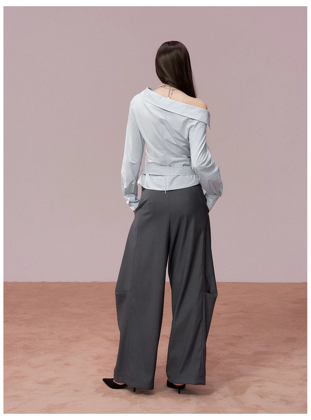 Ruched Belted Cropped Cotton Shirt