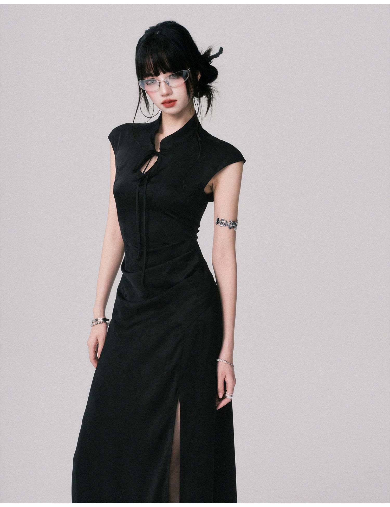 Chinese-Style Slim-Fit Cheongsam Maxi Dress