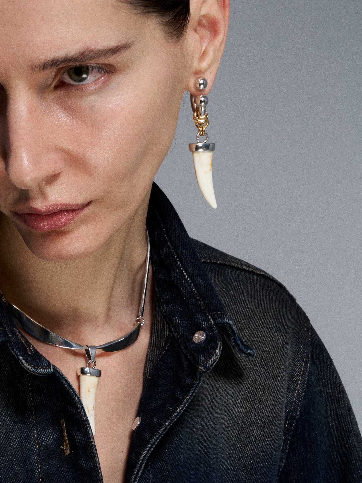 Silver Reconstructed Vintage Fang Bone Hoop Earrings