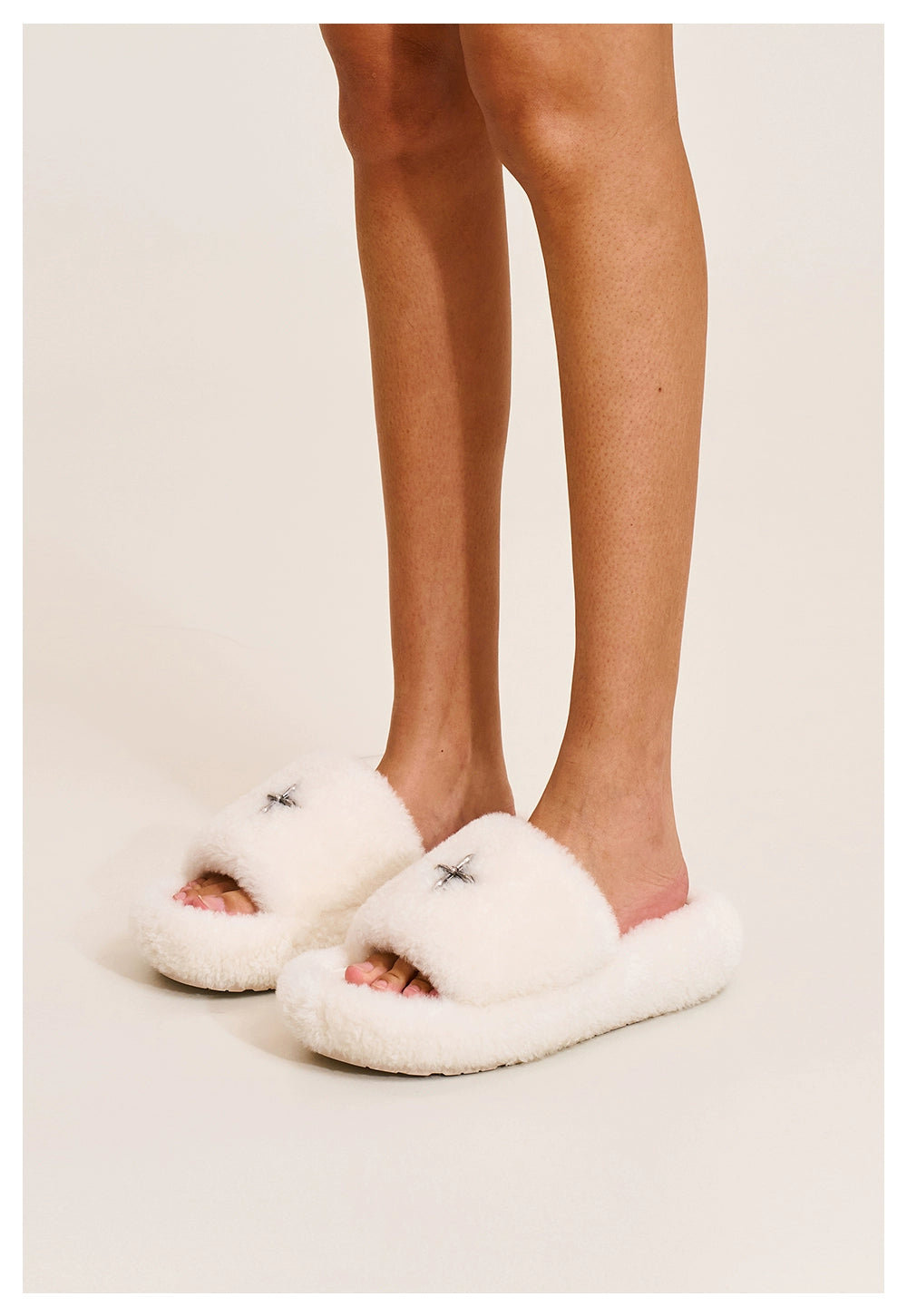 Cross Emblem Shearling Slide Sandals - CHINASQUAD