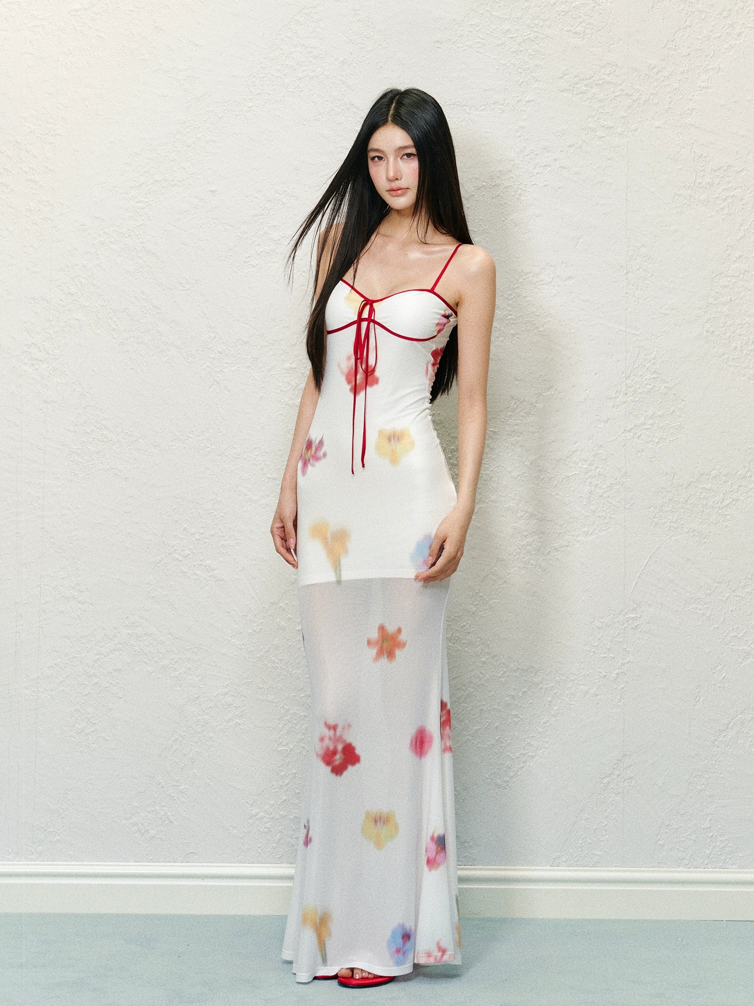 Sheer Colorblock Printed Dress - CHINASQUAD