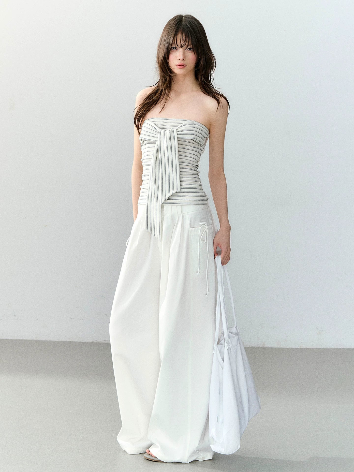 Lyocell Cotton Double-Waist Wide-Leg Pants