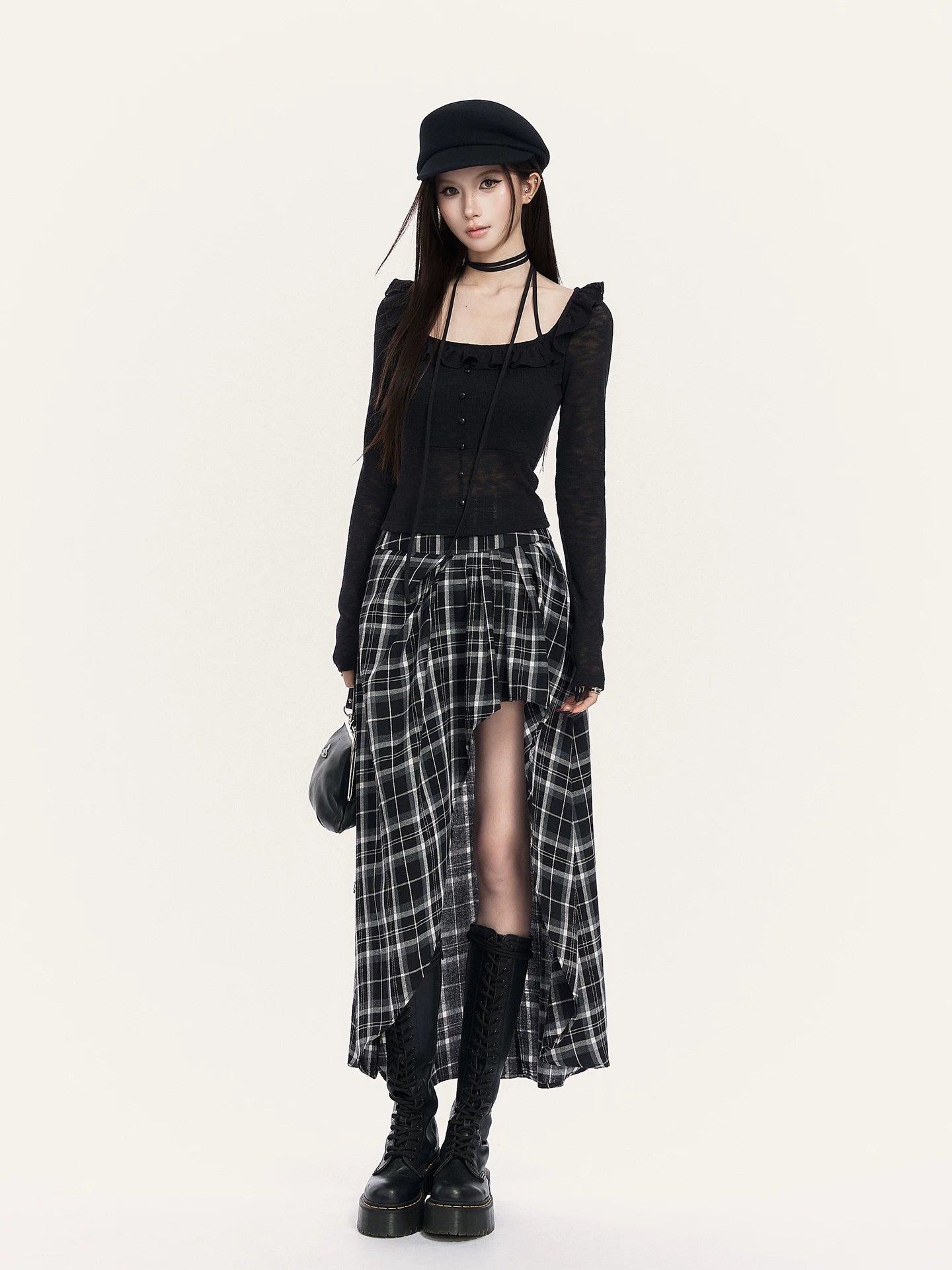 Rebel Check Asymmetric Midi Skirt
