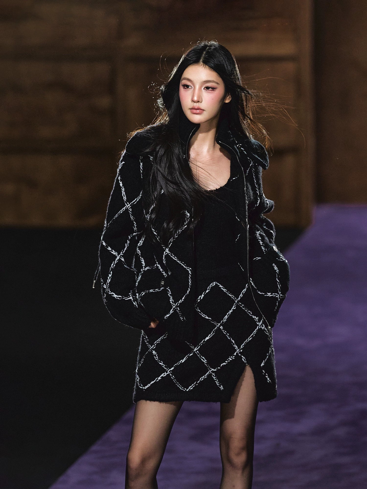 Wool-Blend Textured Hooded Cardigan & Dress Set