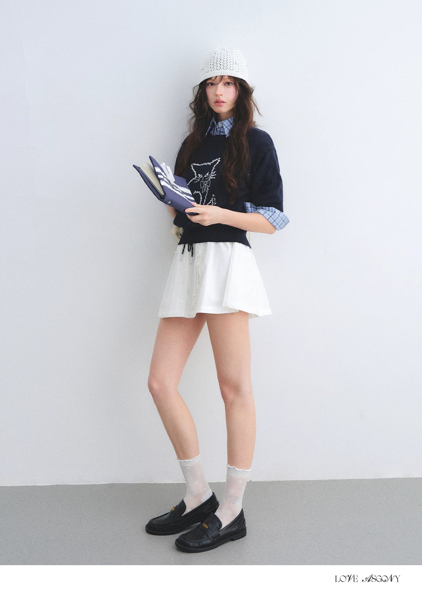 Jacquard Cat Motif Short Sleeve Knit Top