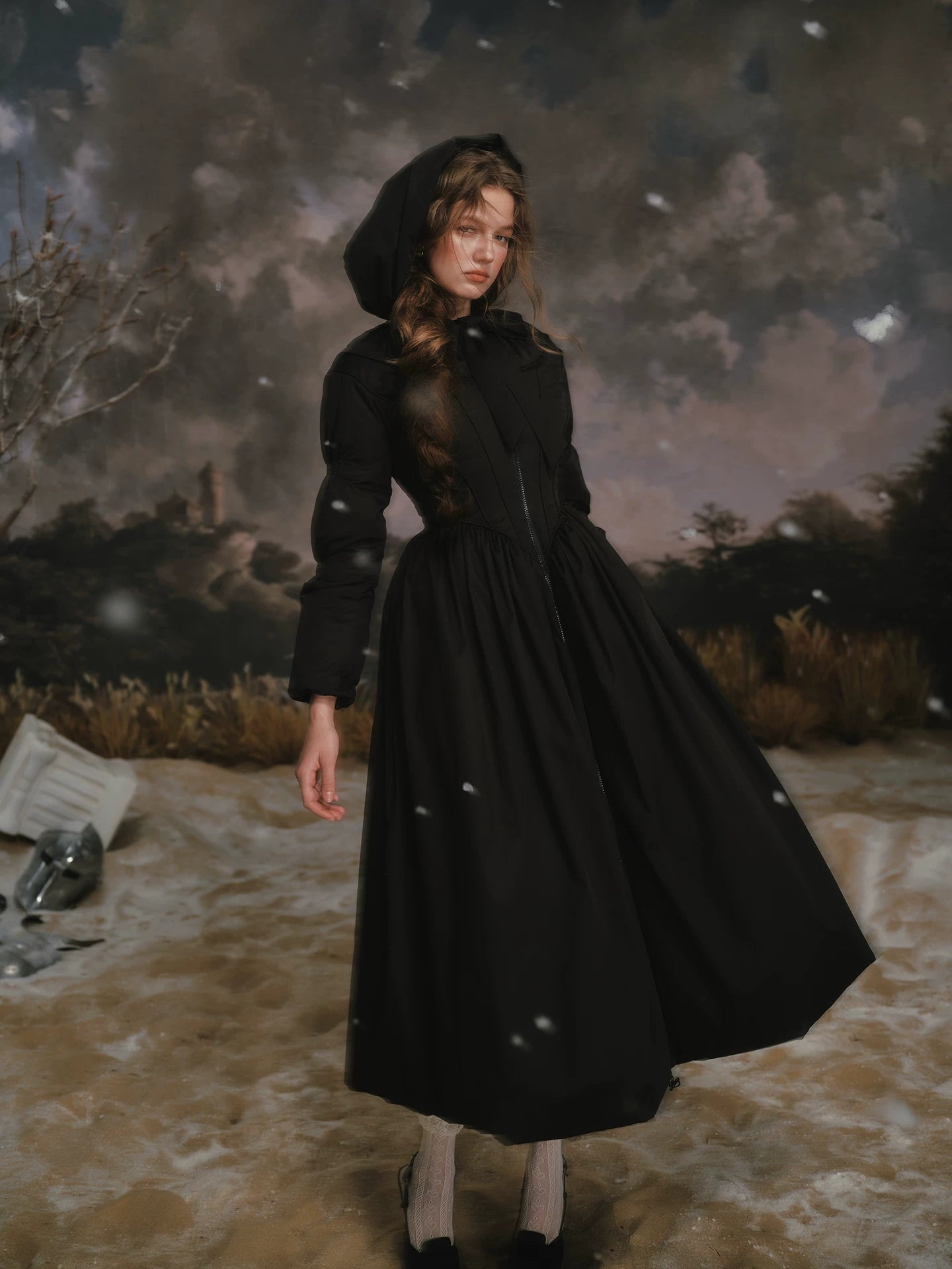 French Tailored Long Black Down Coat