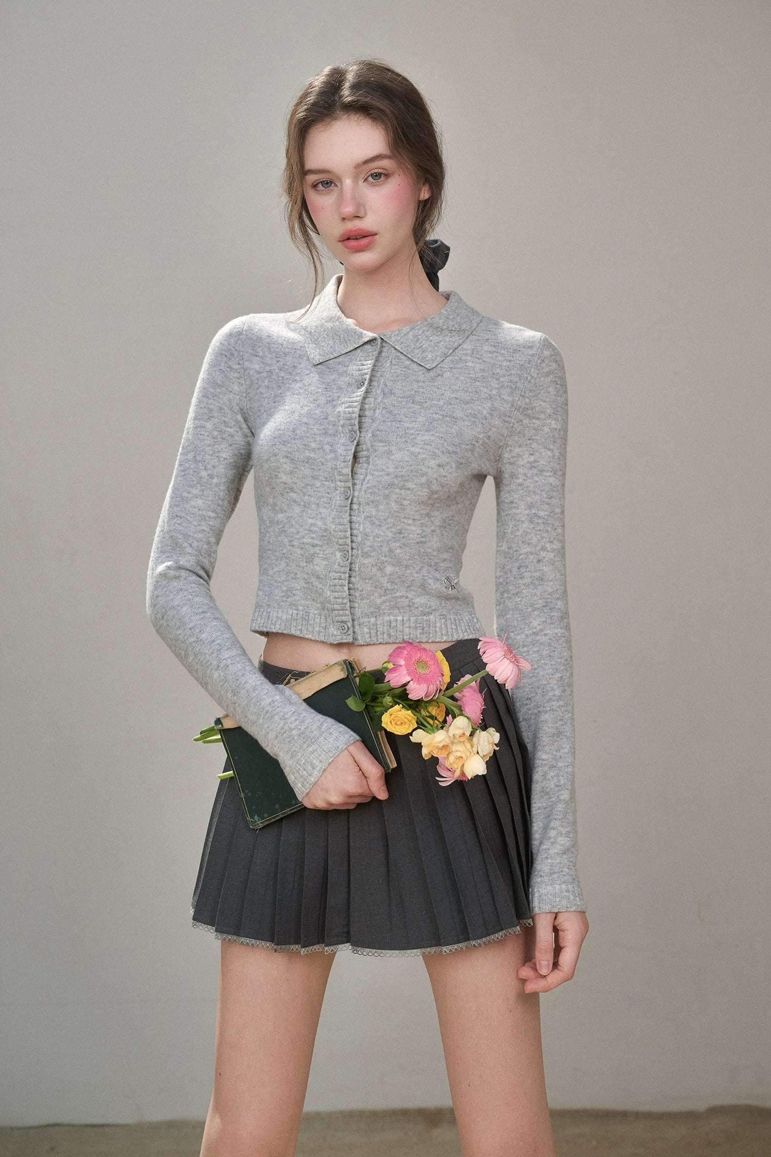 Mist-Grey Pleated Skirt
