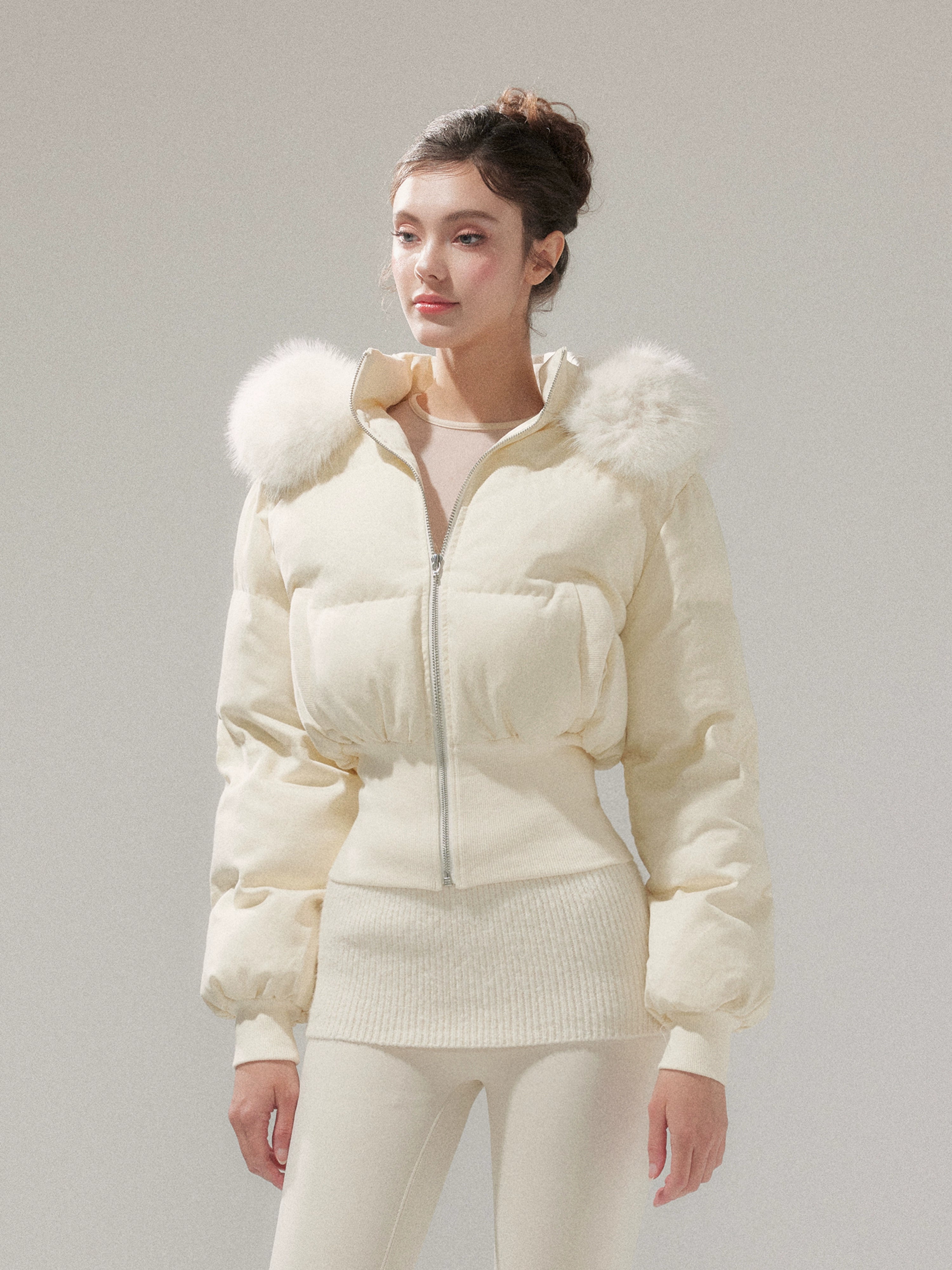 Retro Hourglass Waist Cotton Puffer Jacket