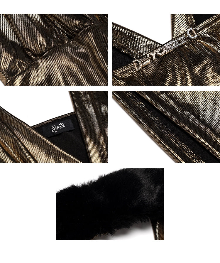 Faux-Fur Collar Knit Sleeveless Dress