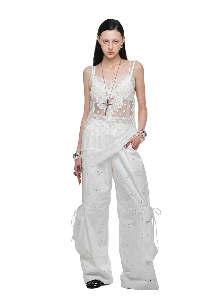 Blue & White Wide-Leg Utility Pants - CHINASQUAD