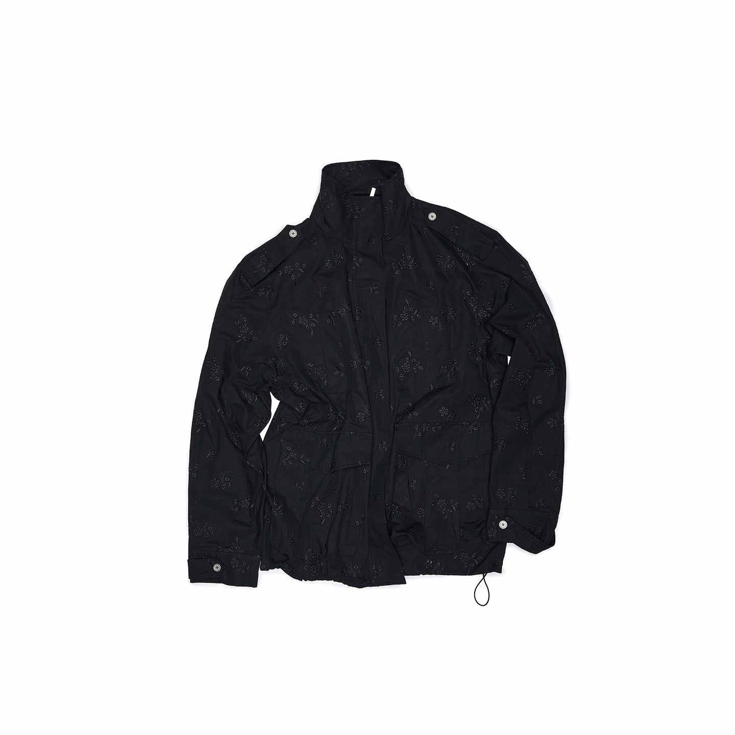 Embroidered Jacquard Multi-Pocket Stand-Collar Utility Jacket