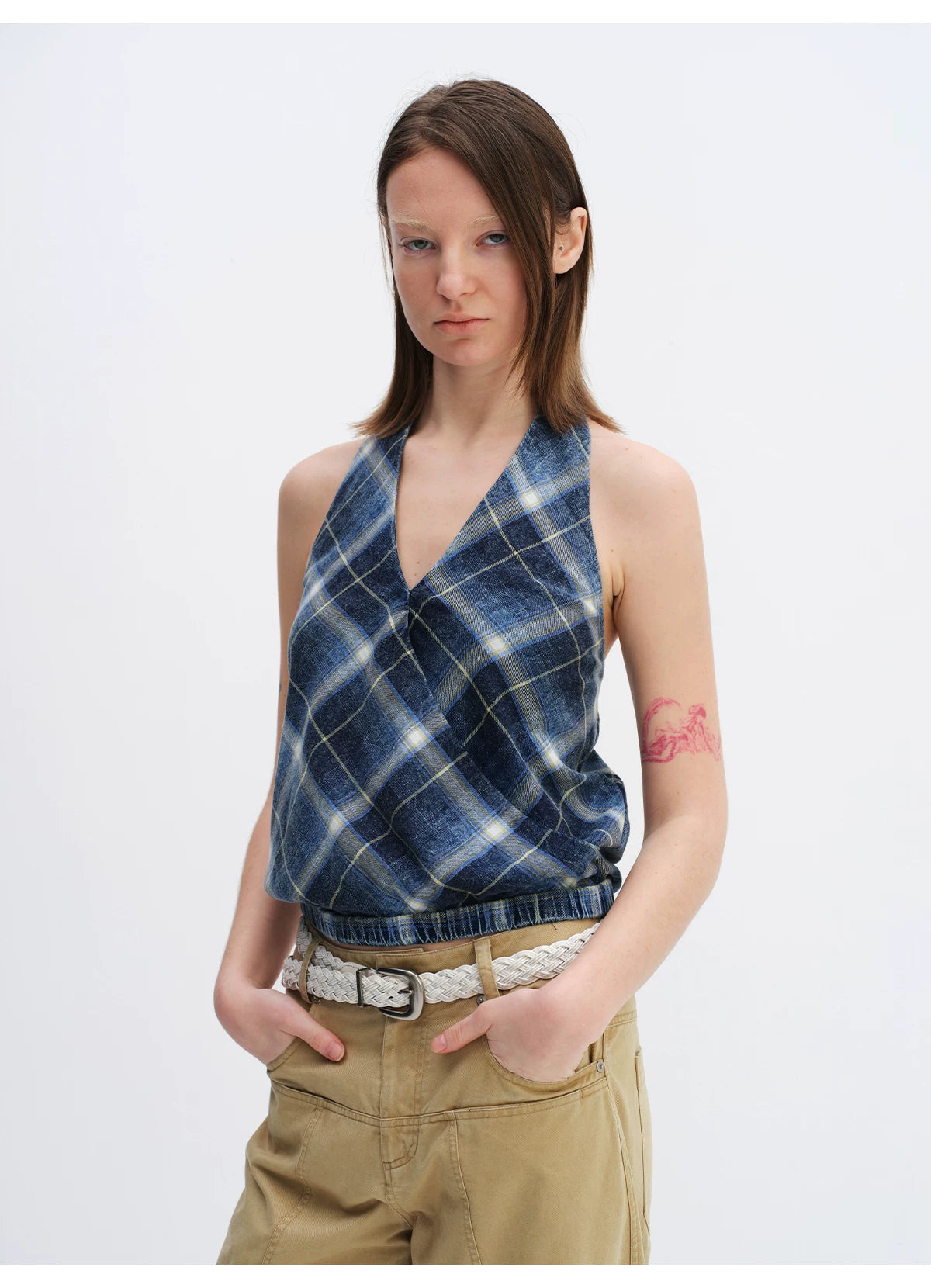 Plaid Halterneck Backless Camisole
