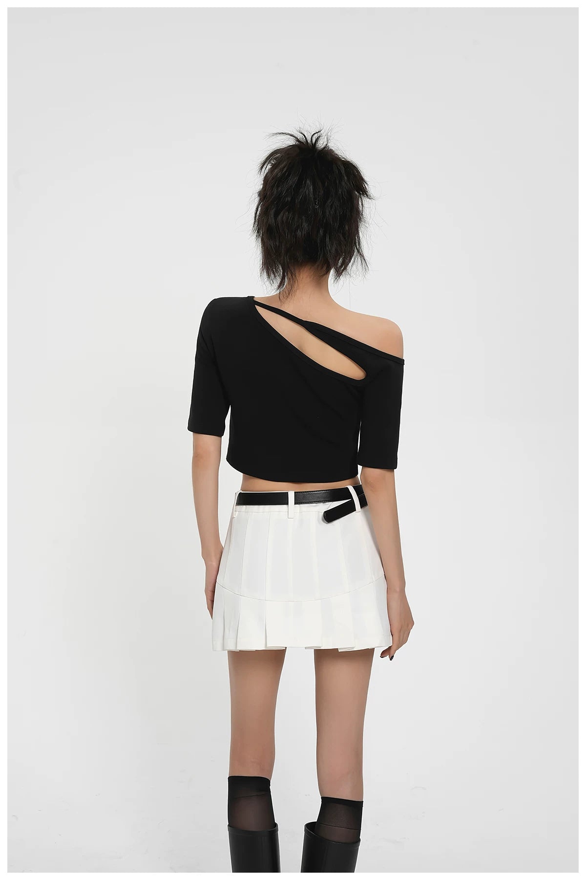 Asymmetric One-Shoulder Cropped Stretch T-Shirt