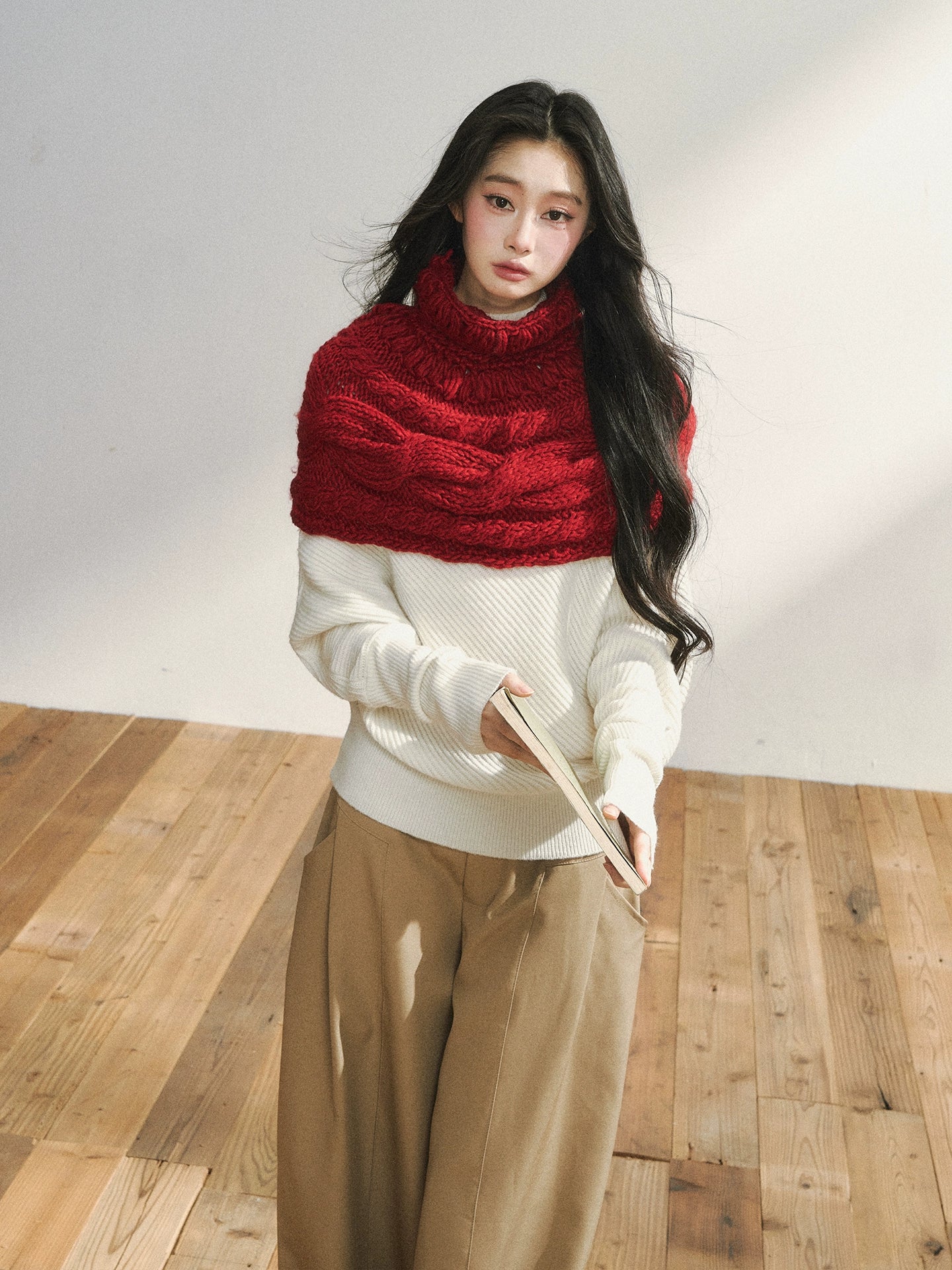 Asymmetric Buttoned White Knit Sweater