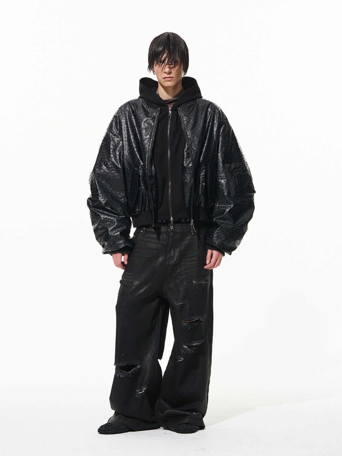 Two-Layer Hooded Sweatshirt Leather Jacket - CHINASQUAD