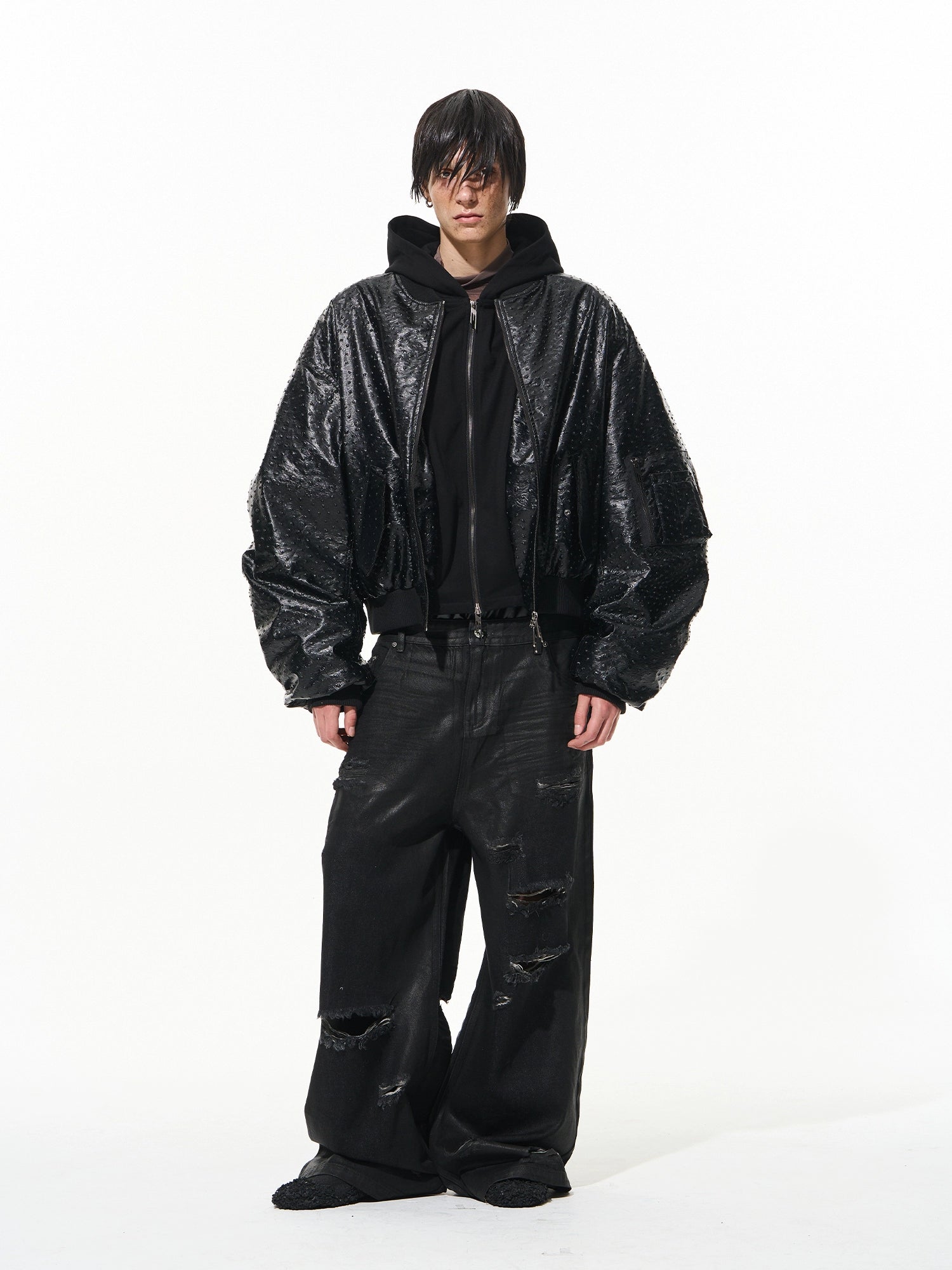 Two-Layer Hooded Sweatshirt Leather Jacket - CHINASQUAD