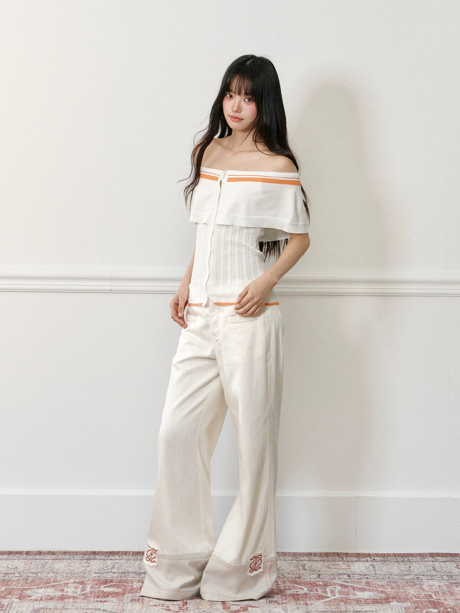 Color-block Off-shoulder Poncho-style Knit T-shirt - CHINASQUAD