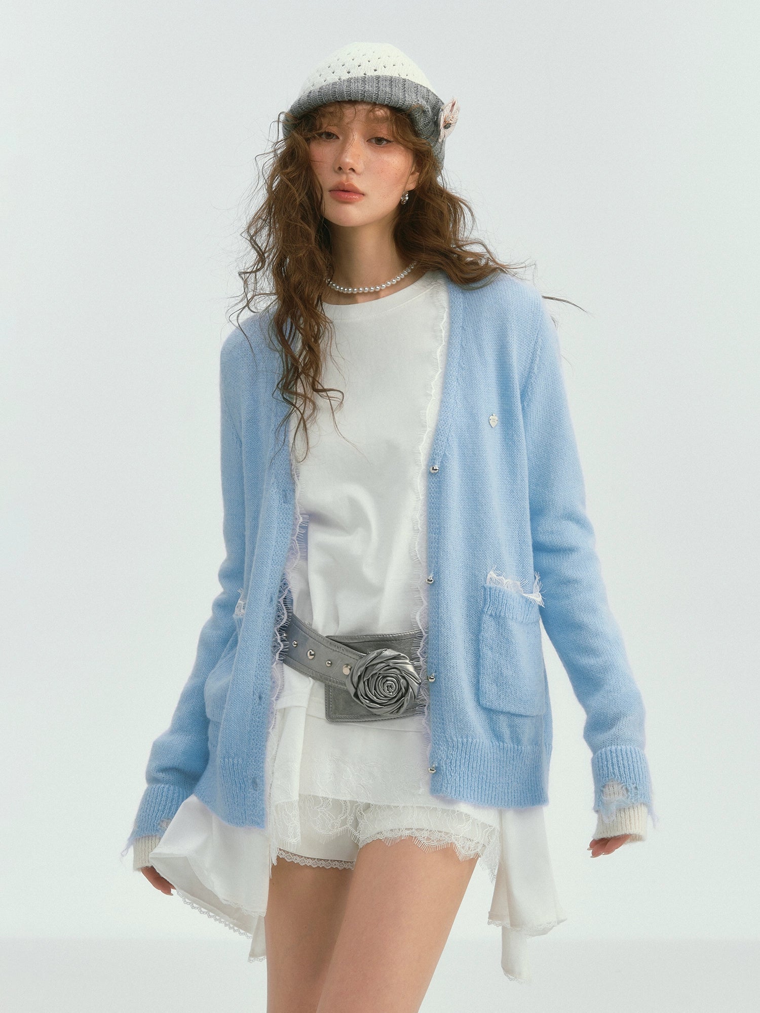 Color-Blocked Lace Trim Cardigan - CHINASQUAD